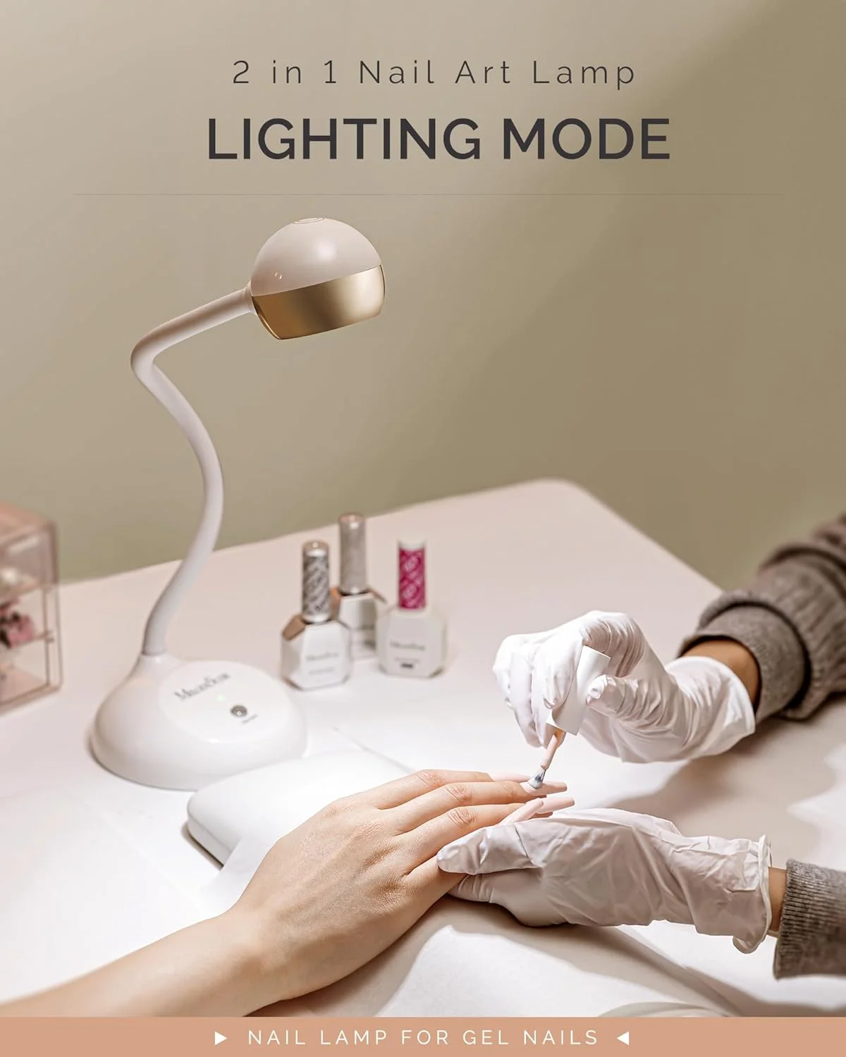 چراغ ژل 2 در 1 MelodySusie مدل Pro09M، چراغ UV گردن غازی بی سیم برای ناخن های ژلی، چراغ LED قابل شارژ برای لاک ژل، چراغ فلاش کیور با سوئیچ لمسی برای طراحی ناخن، مناسب برای استفاده در منزل و سالن، طلایی