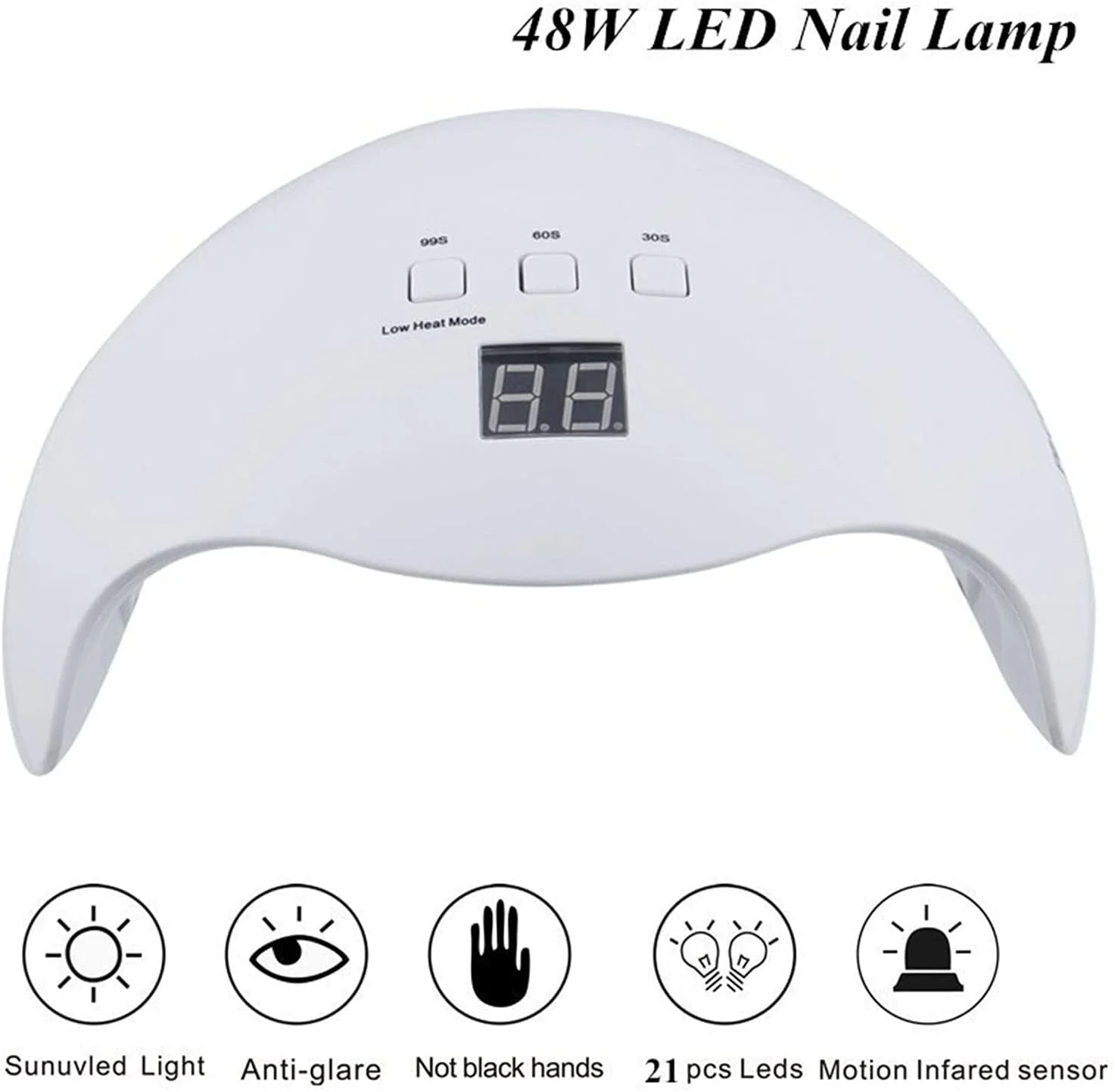 دستگاه خشک کن لاک ناخن 48 وات UV LED، خشک کننده سریع لاک ناخن برای خشک کردن لاک ژل UV، تایمر 30/60/99 ثانیه، ابزار حرفه ای طراحی ناخن برای لاک ناخن