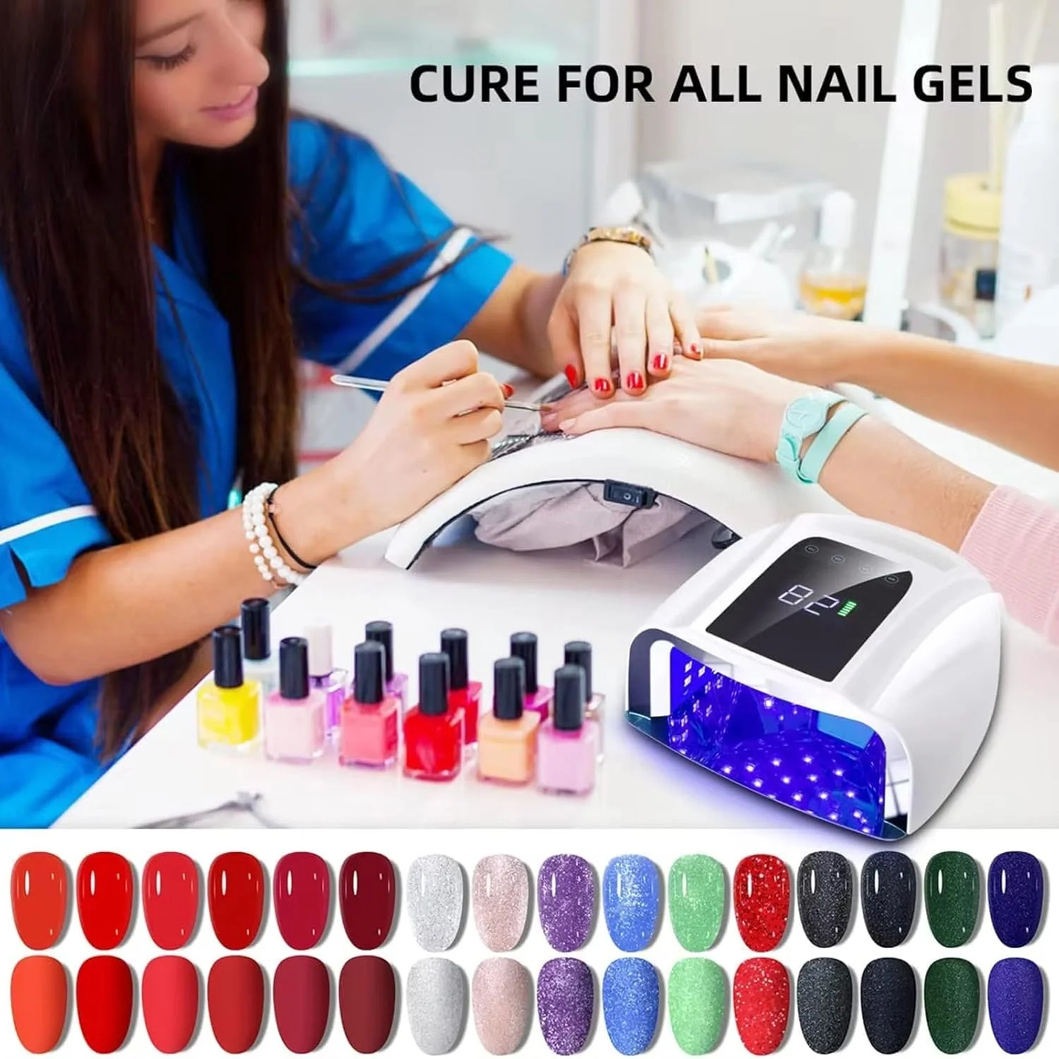 دستگاه خشک کن لاک ناخن UV LED، دستگاه حرفه ای 96 واتی با 4 تایمر و سنسور خودکار، 42 لامپ LED، نمایشگر LED، دستگاه مانیکور لاک ژل با نور UV برای استفاده در منزل و سالن ناخن