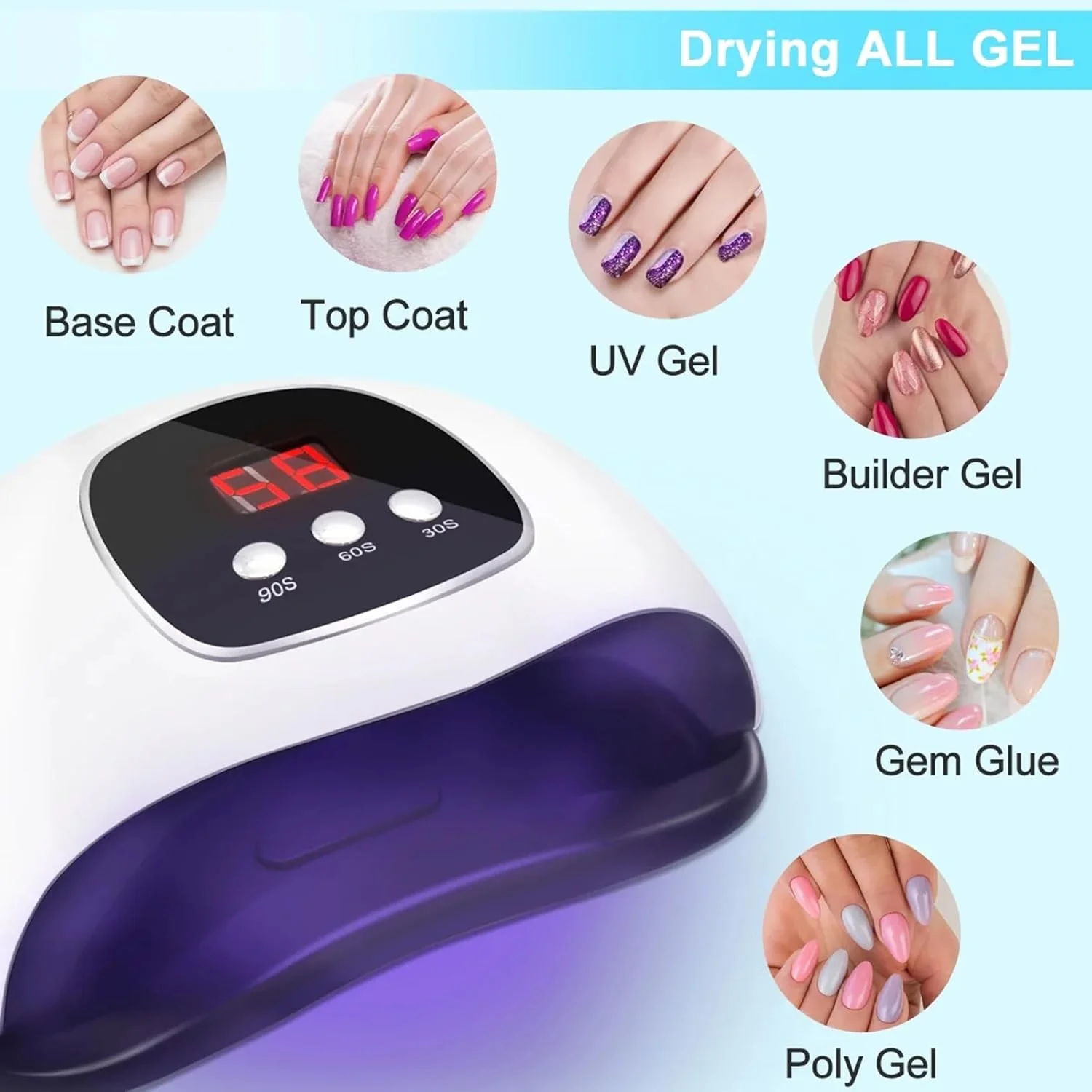 چراغ LED ناخن، چراغ UV ژلی ناخن USB با 3 تایمر و سنسور خودکار، خشک کن ناخن 48 وات برای ژل، چراغ خشک کننده لاک ژل، پایه جداشدنی، حرفه ای برای ابزار و لوازم جانبی طراحی ناخن