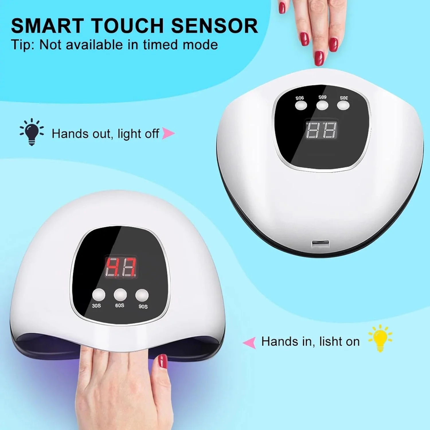 چراغ LED ناخن، چراغ UV ژلی ناخن USB با 3 تایمر و سنسور خودکار، خشک کن ناخن 48 وات برای ژل، چراغ خشک کننده لاک ژل، پایه جداشدنی، حرفه ای برای ابزار و لوازم جانبی طراحی ناخن