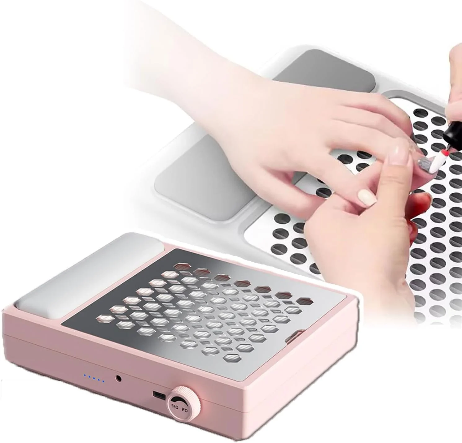 جاروبرقی ناخن پرسرعت، جمع کننده گرد و غبار ناخن 78000 میلی آمپر ساعت قابل شارژ، نیروی جذب قوی، فیلتر ظریف، تنظیم سرعت چرخشی، با بالشتک دستی، نوع باتری، نویز کم، بدون گرد و غبار - صورتی