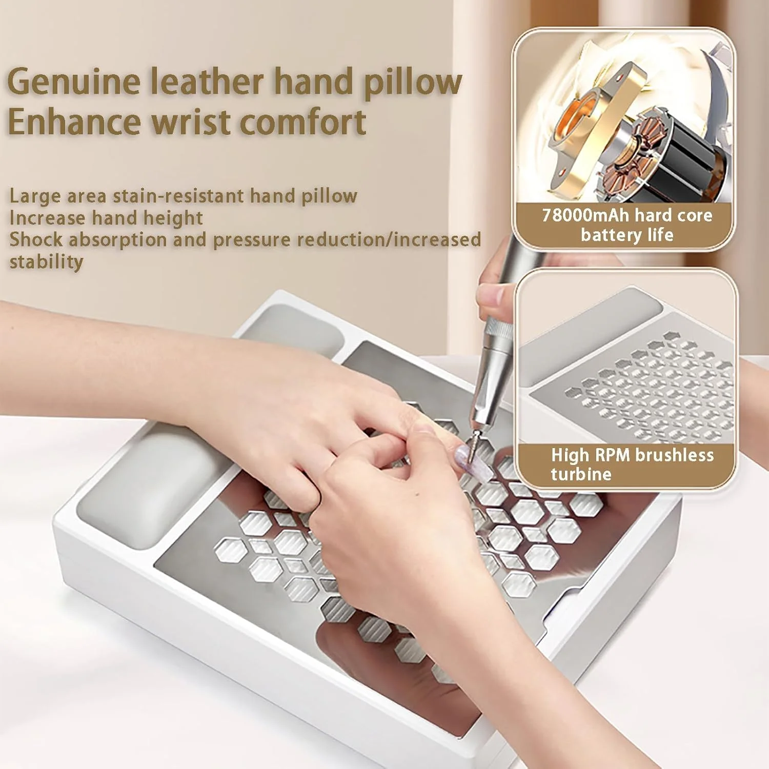 جاروبرقی ناخن پرسرعت، جمع کننده گرد و غبار ناخن 78000 میلی آمپر ساعت قابل شارژ، نیروی جذب قوی، فیلتر ظریف، تنظیم سرعت چرخشی، با بالشتک دستی، نوع باتری، نویز کم، بدون گرد و غبار - صورتی