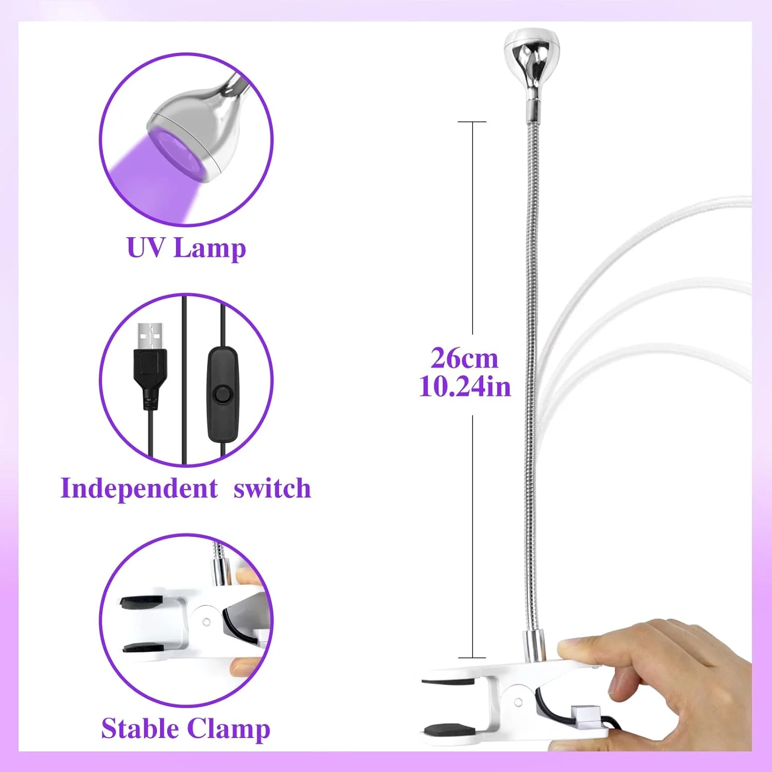 چراغ UV 3 وات برای ناخن های ژلی، چراغ UV، چراغ UV لاک ناخن، چراغ ناخن، چراغ UV مینی برای ناخن، برای لاک ناخن ژلی، خشک کن ناخن برای مبتدیان، سالن، DIY (نقره ای)