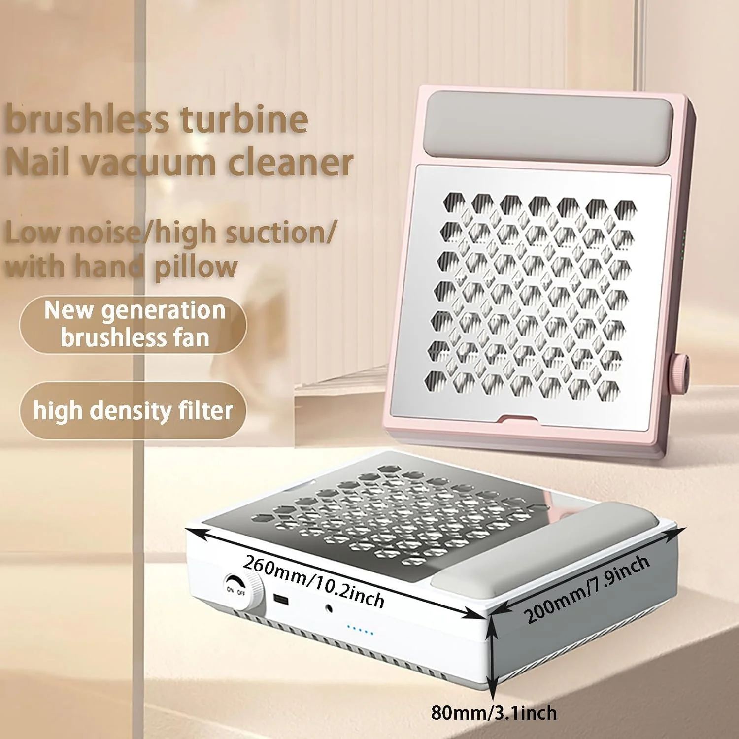 جاروبرقی ناخن پرسرعت، جمع کننده گرد و غبار ناخن 78000 میلی آمپر ساعت قابل شارژ، نیروی جذب قوی، فیلتر ظریف، تنظیم سرعت چرخشی، با بالشتک دستی، نوع باتری، نویز کم، بدون گرد و غبار - صورتی