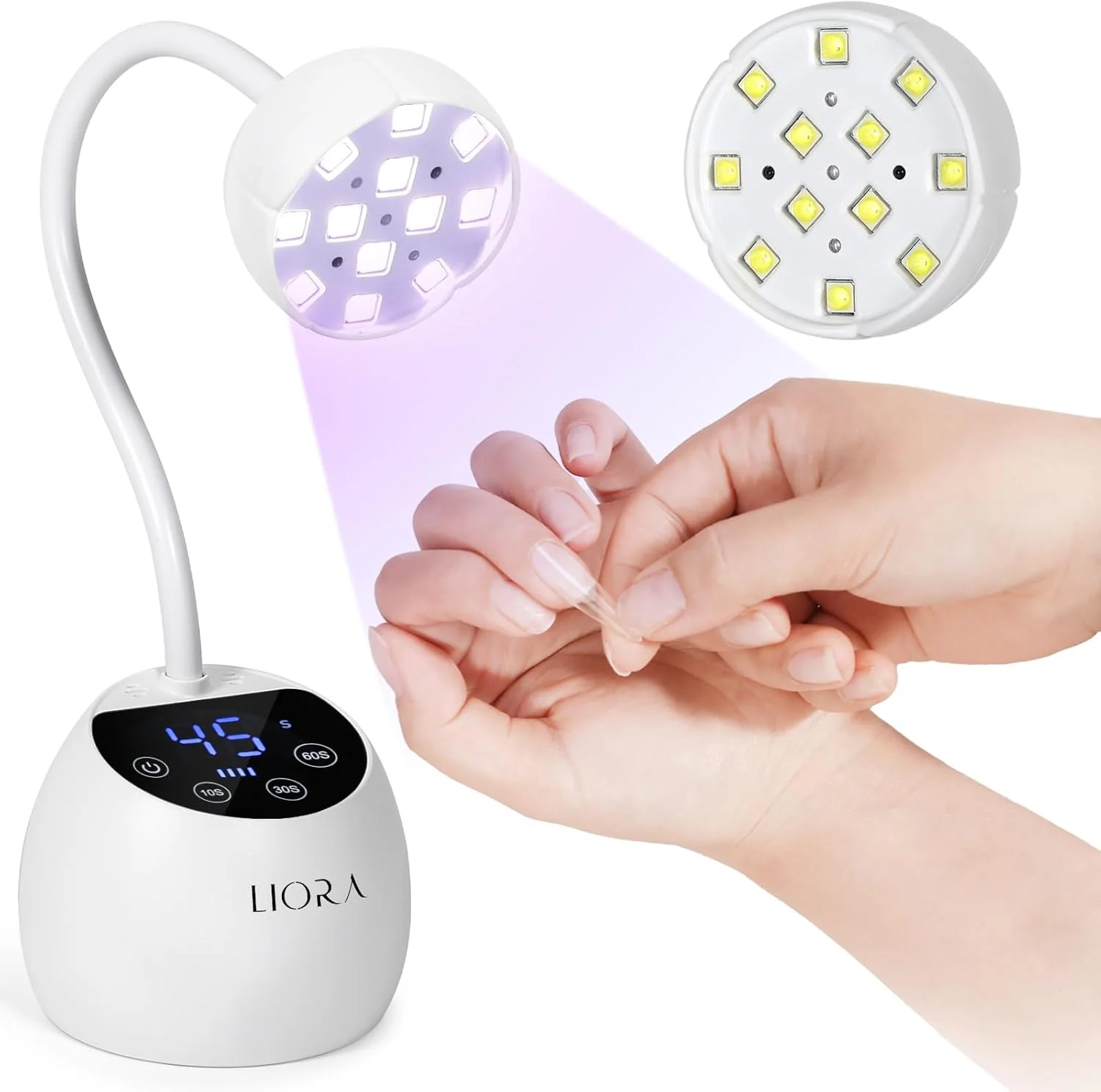 چراغ UV LED ناخن LIORA - چراغ UV گردن غازی برای ناخن های ژلی - چراغ های LED برای لاک ژل مجهز به عملکرد ذخیره انرژی 24 وات USB قابل شارژ با چهار تایمر سنسور خودکار هنر ناخن DIY (سفید)