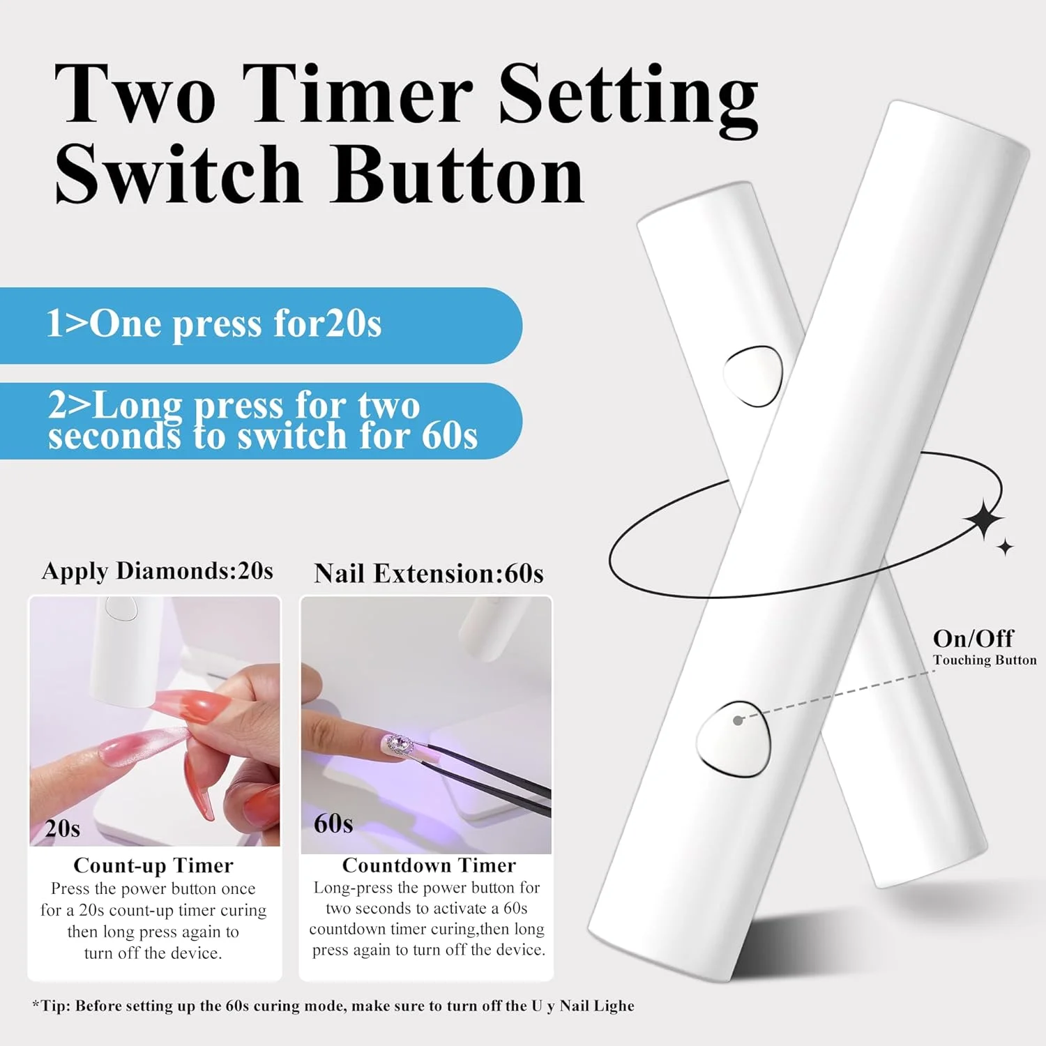 چراغ ال ای دی یو وی با پایه، خشک کن ناخن قابل حمل شارژی USB بی سیم، چراغ ناخن با 2 تایمر برای خشک کردن سریع