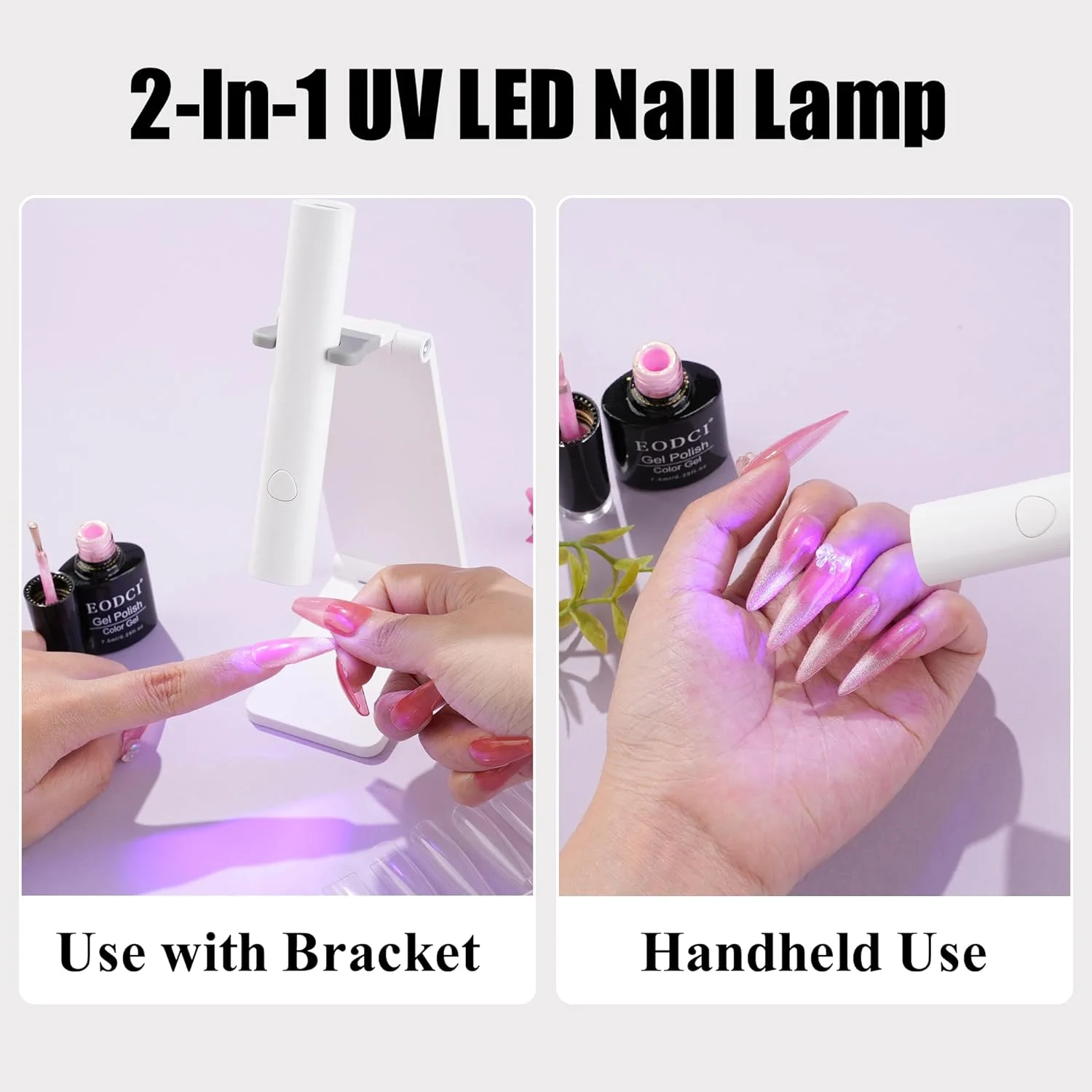 چراغ ال ای دی یو وی با پایه، خشک کن ناخن قابل حمل شارژی USB بی سیم، چراغ ناخن با 2 تایمر برای خشک کردن سریع