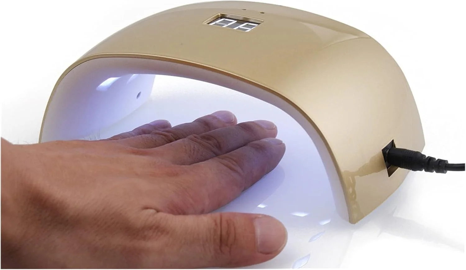 دستگاه خشک کن لاک ناخن LED UV با نور سفید 18 وات، مناسب برای آرایش و خشک کردن لاک ژل (طلایی)