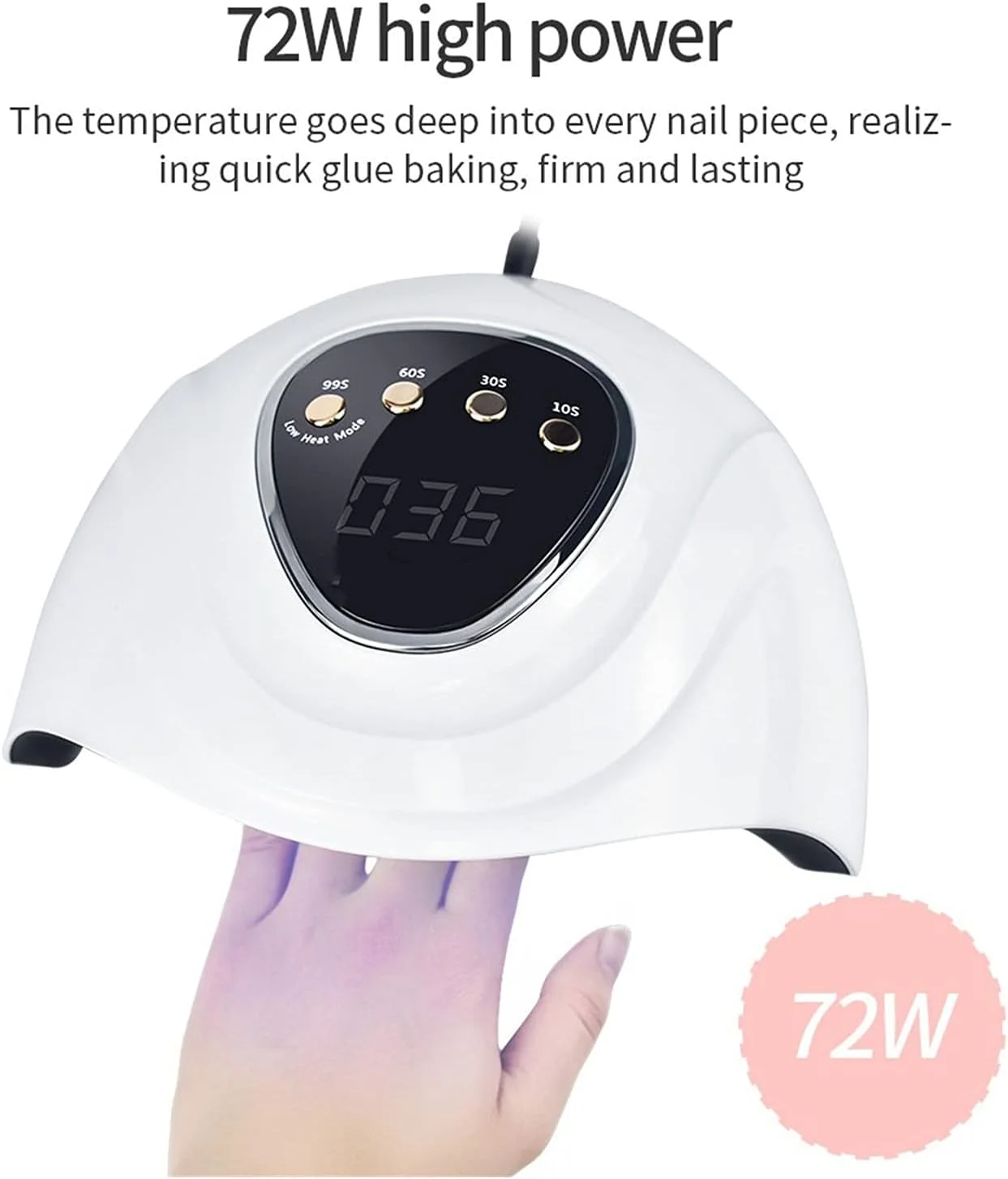 دستگاه خشک کن لاک ناخن 72 وات UV LED با 36 عدد LED، مناسب برای خشک کردن انواع لاک ژل و ابزارهای مانیکور و طراحی ناخن