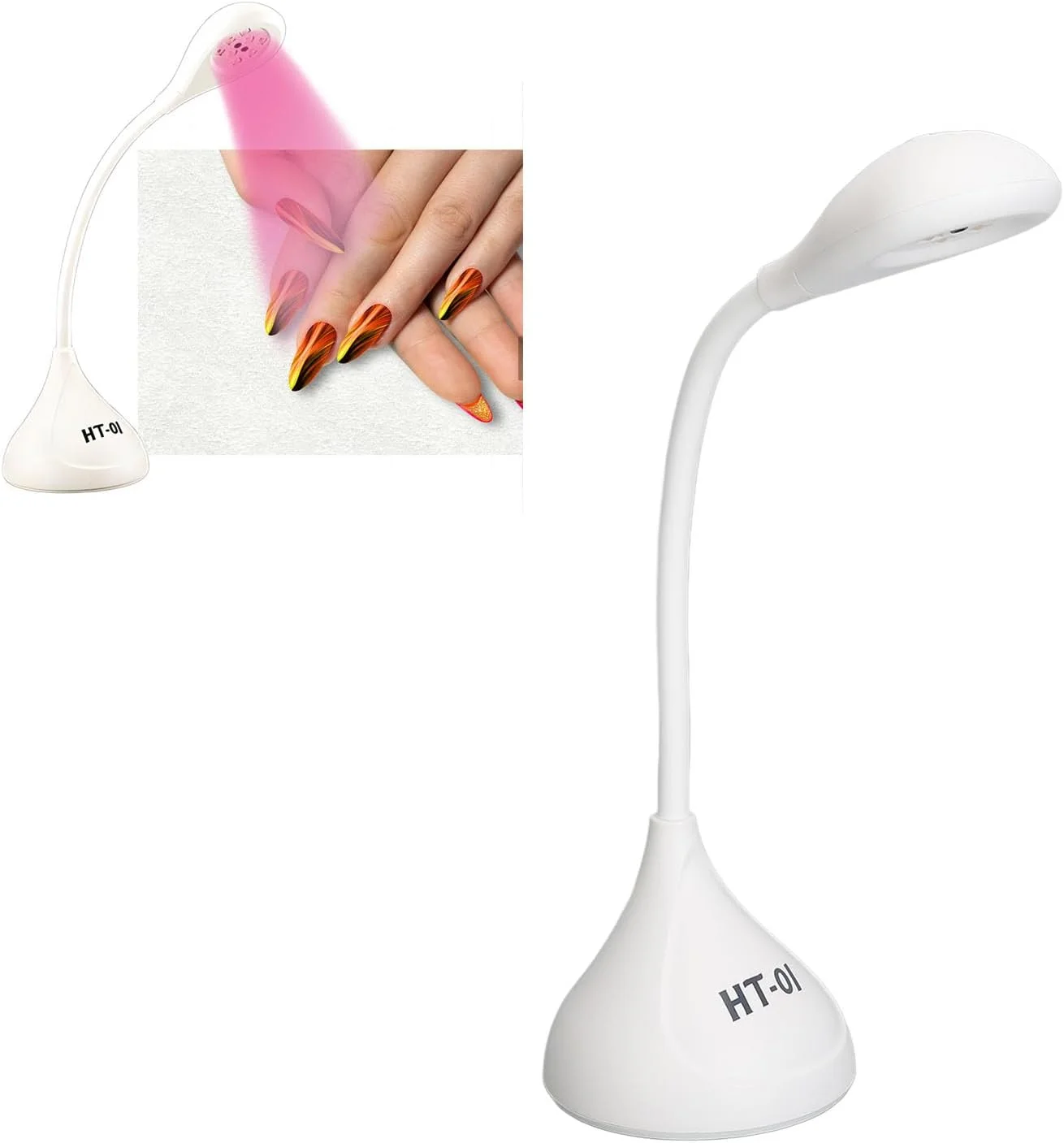 چراغ طراحی ناخن، چراغ خشک کن ژل ناخن حرفه ای با گردن غازی انعطاف پذیر، چراغ مینی ناخن شارژی برای کاشت ناخن (سفید)