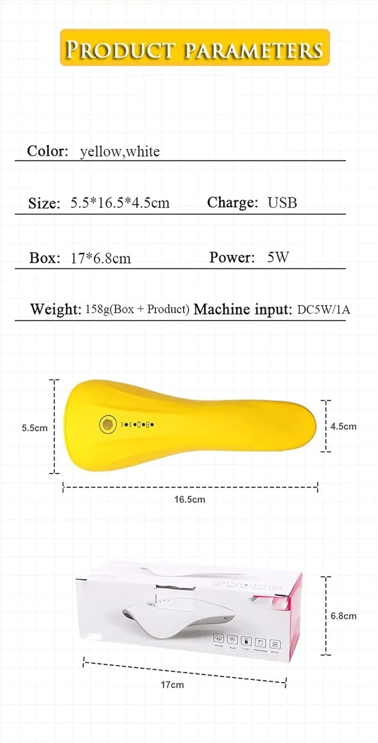 چراغ ناخن دستی قابل حمل مینی UV/LED، پخت مژه، خشک‌کن سریع، شارژی USB، ابزار طراحی ناخن برای لاک ناخن (زرد)