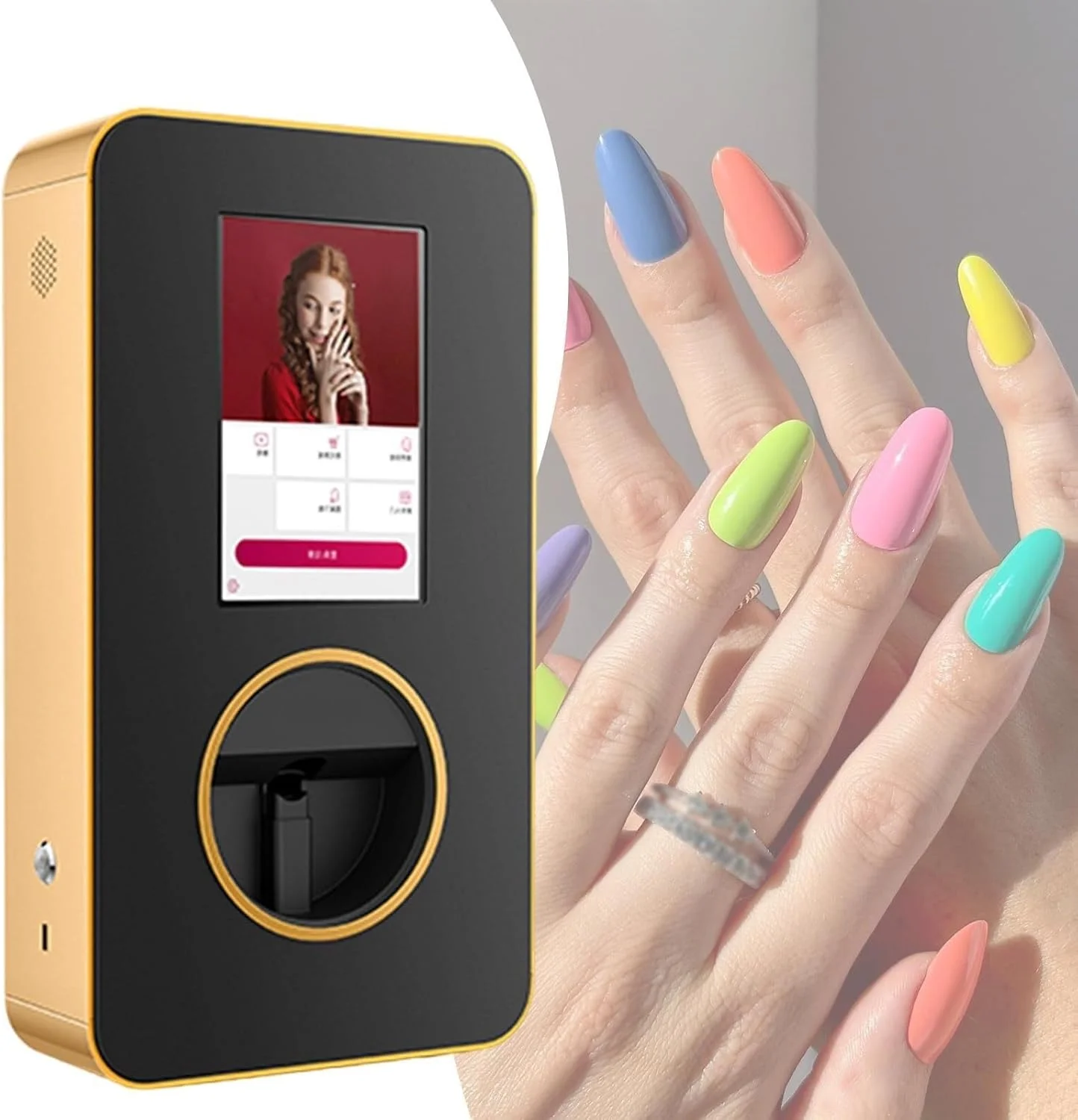 دستگاه چاپ ناخن AYGJKIE، دستگاه طراحی ناخن برای سالن های آرایشی، دستگاه چاپ تزئینات ناخن با بلندگو و صفحه نمایش 10.1 اینچی