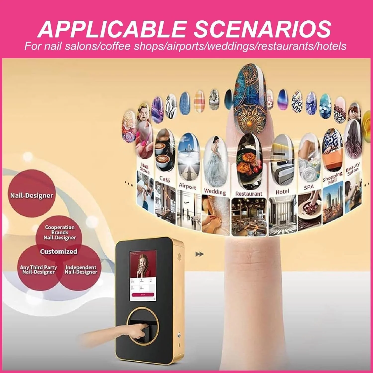 دستگاه چاپ ناخن AYGJKIE، دستگاه طراحی ناخن برای سالن های آرایشی، دستگاه چاپ تزئینات ناخن با بلندگو و صفحه نمایش 10.1 اینچی