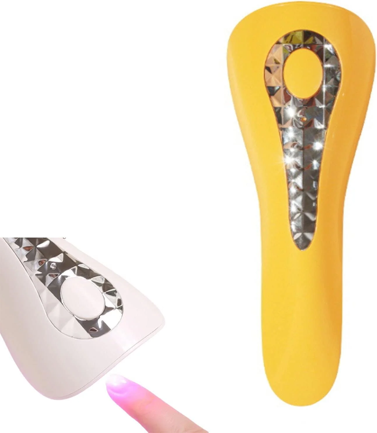 دستگاه خشک کن ناخن LED دستی، لامپ ناخن با منبع نور دوگانه، لامپ فتوتراپی برای خشک کردن لاک ژل ناخن، ابزار مانیکور (زرد)