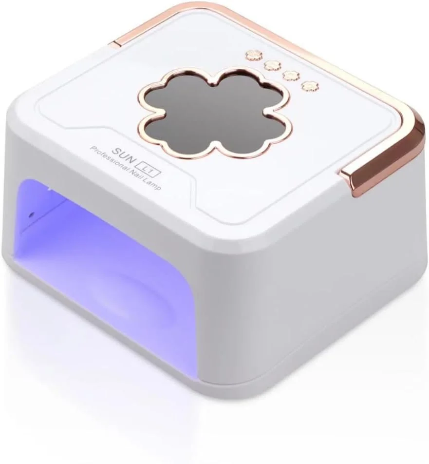 دستگاه خشک کن لاک ژل ناخن ال ای دی UV سان L1 228 وات، خشک کننده حرفه ای لاک ژل، قابل حمل، سفید و صورتی، 4 تنظیمات تایمر، سنسور خودکار، محافظت در برابر گرمای بیش از حد، سنسور حرکتی، پایه جداشدنی