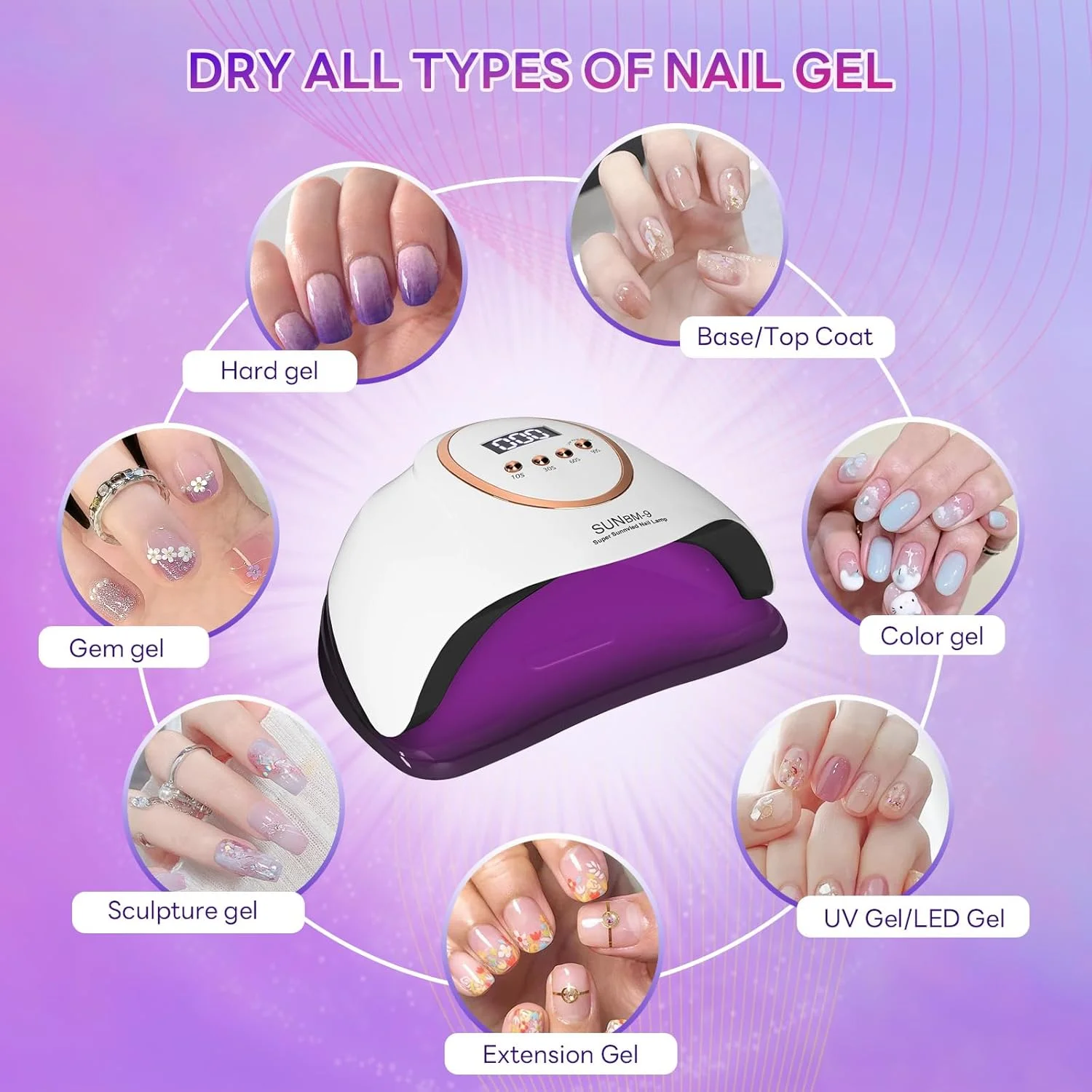 چراغ LED UV برای ناخن، چراغ UV 180 واتی برای خشک کردن لاک ژل ناخن، چراغ ناخن حرفه ای، نور UV برای ناخن با 45 لامپ LED، دارای سنسور خودکار