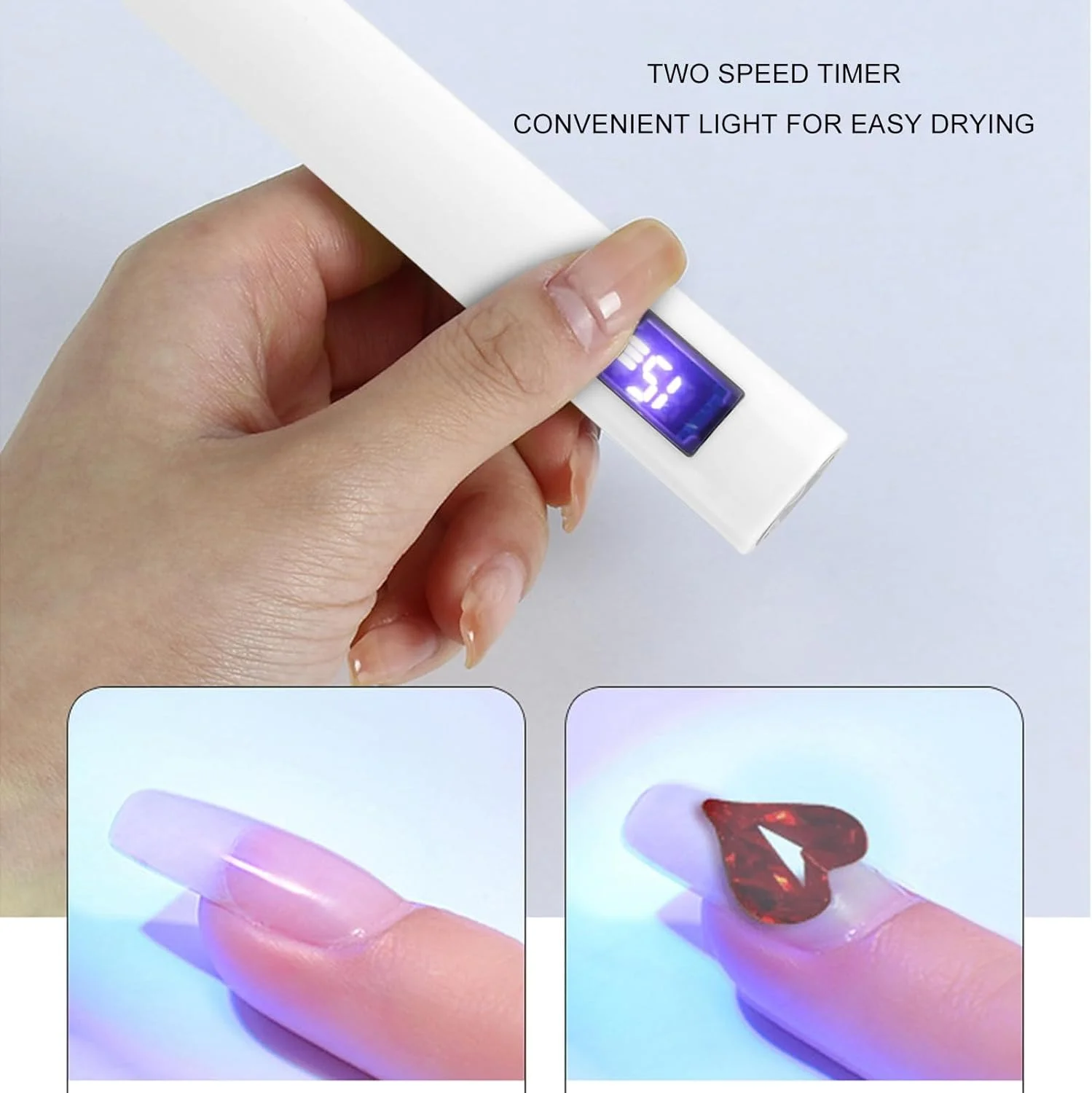 چراغ UV دستی برای ناخن های ژلی، چراغ UV قابل شارژ USB، خشک کن ناخن قابل حمل، چراغ خشک کننده ناخن با تعویض آسان برای مسافرت و منزل (سفید)