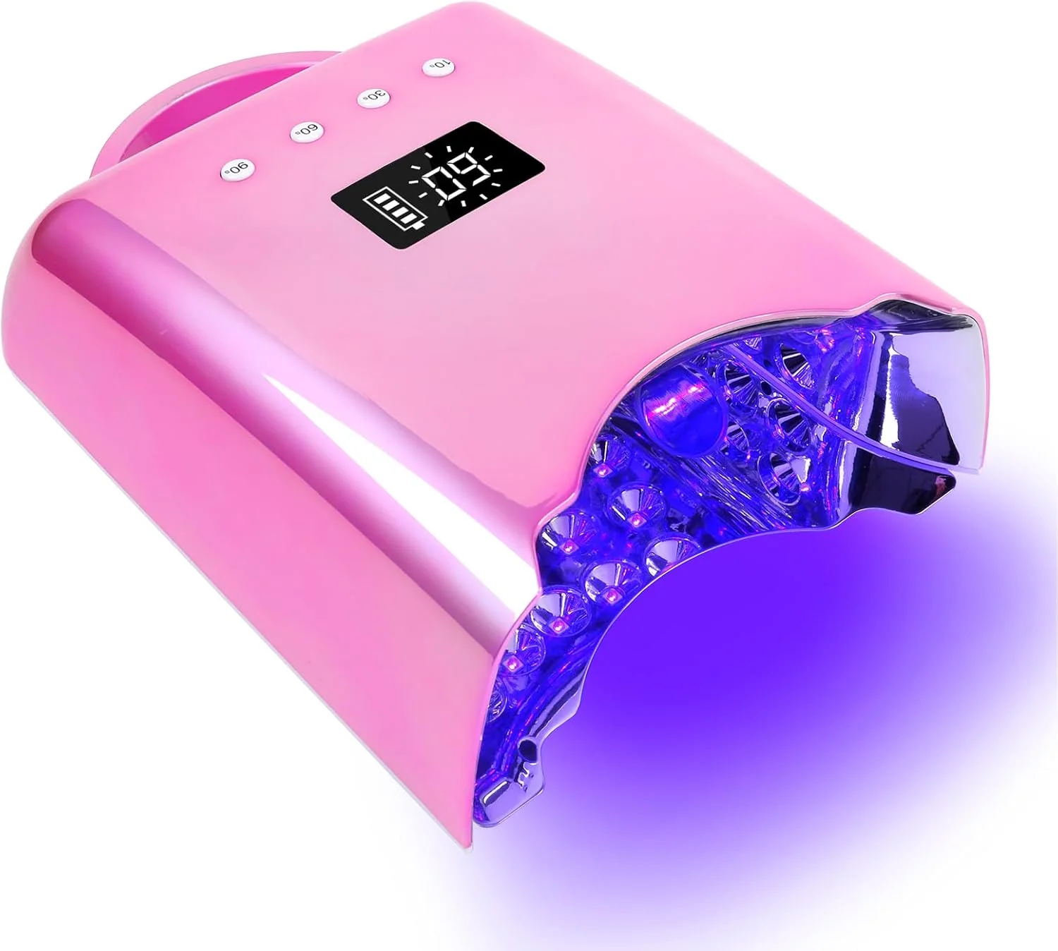 دستگاه خشک کن لاک ژل حرفه ای UV LED، چراغ UV شارژی بدون سیم برای ناخن های ژلی، دستگاه خشک کن سریع 78 واتی با 4 تنظیم تایمر، صفحه نمایش LCD، سنسور خودکار و فضای داخلی بزرگ (صورتی متالیک) دستگاه خشک کن لاک ژل حرفه ای UV LED، چراغ UV شارژی بدون سیم برای ناخن های ژلی، دستگاه خشک کن سریع 78 واتی با 4 تنظیم تایمر، صفحه نمایش LCD، سنسور خودکار و فضای داخلی بزرگ (صورتی متالیک)