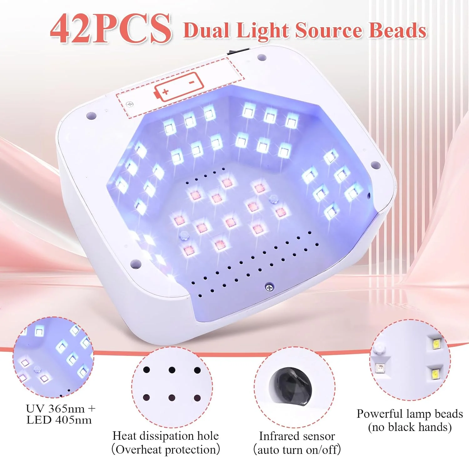 دستگاه خشک کن لاک ناخن ال ای دی یو وی بی سیم، 168 وات، قابل حمل، دارای 4 تایمر و صفحه نمایش ال سی دی، مناسب برای استفاده در منزل و سالن های آرایشی