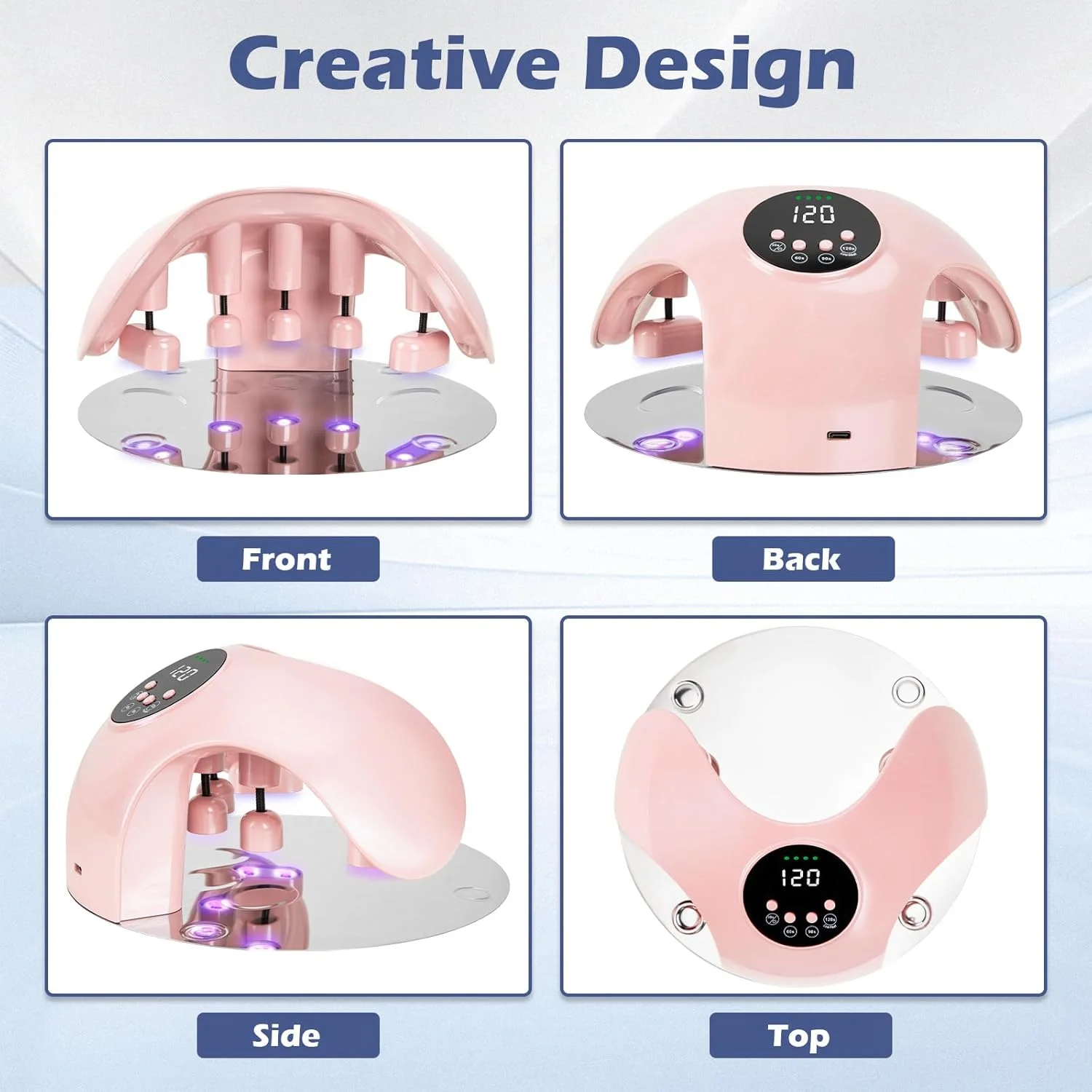 چراغ UV بی‌سیم برای ناخن‌های ژلی: چراغ LED UV پنج انگشتی Madenia برای محافظت از پوست دست، چراغ LED UV حرفه‌ای برای استفاده در خانه و سالن، صورتی