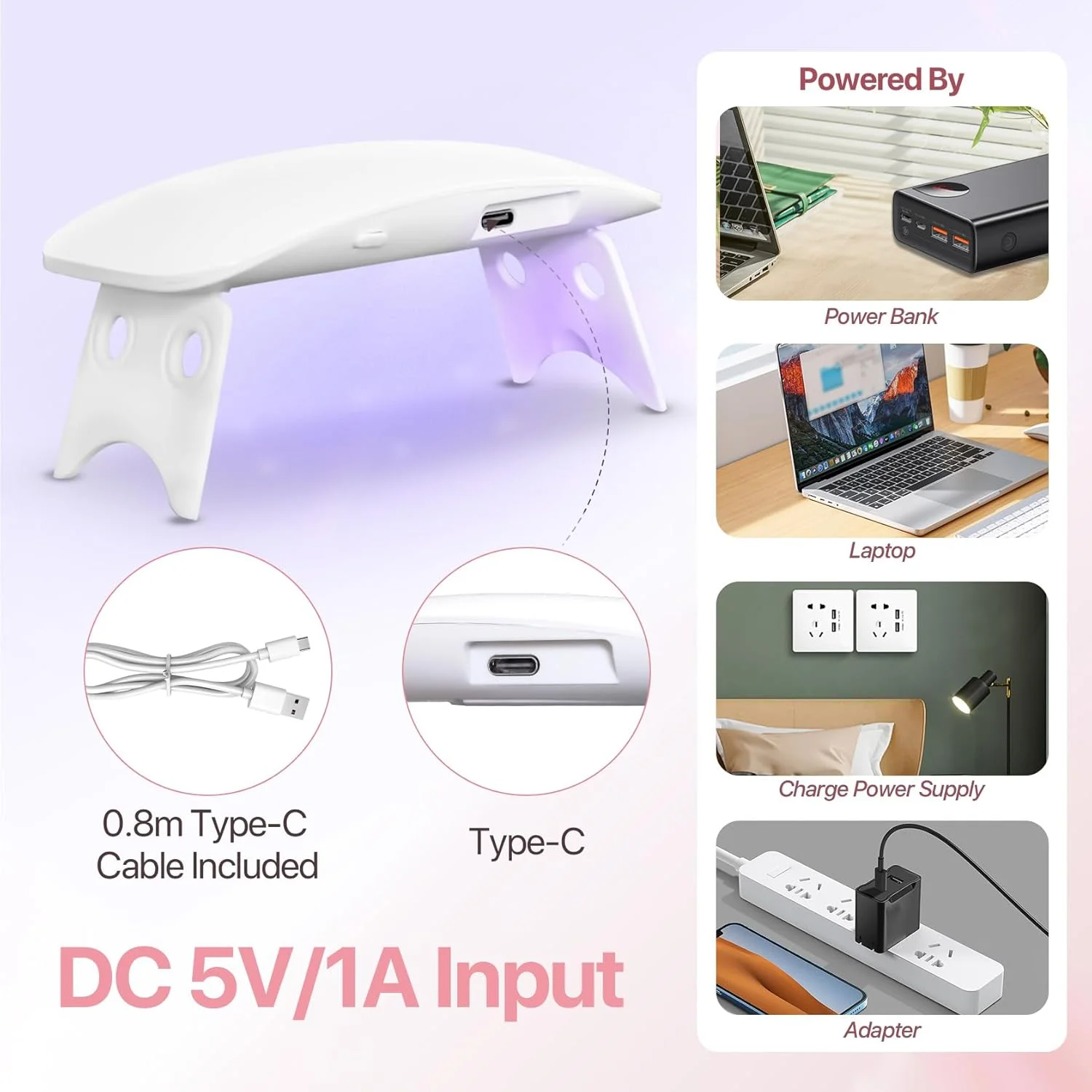 مینی لامپ ناخن UV، نور UV برای ناخن های ژلی قابل حمل 6 وات، خشک کن سریع ناخن LED با تایمر برای لاک ژل، ناخن های اکریلیک، خشک کردن رزین، کاردستی DIY، سفید