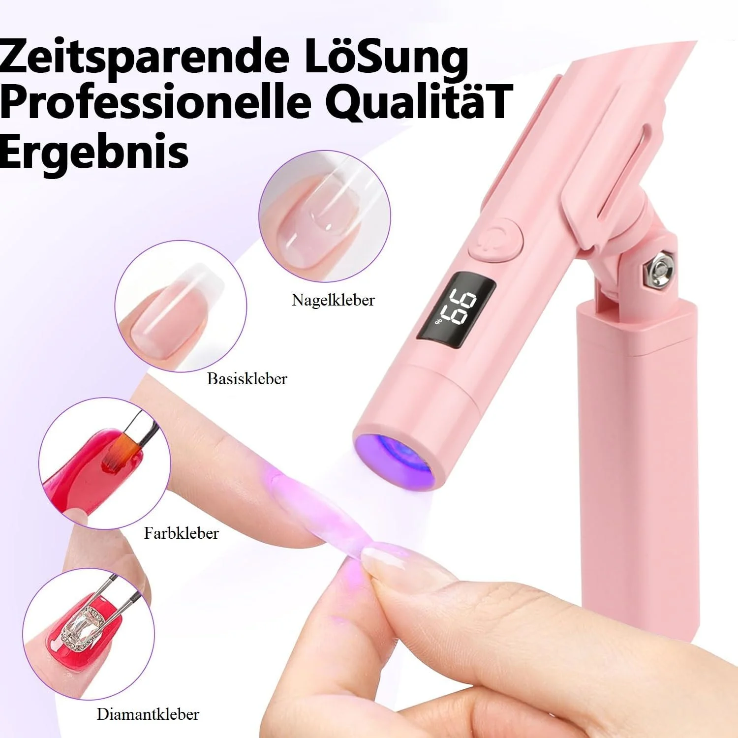 چراغ UV کوچک برای چسب ناخن، لاک ناخن، مهر ناخن، چراغ LED UV برای ناخن های ژلی (صورتی)