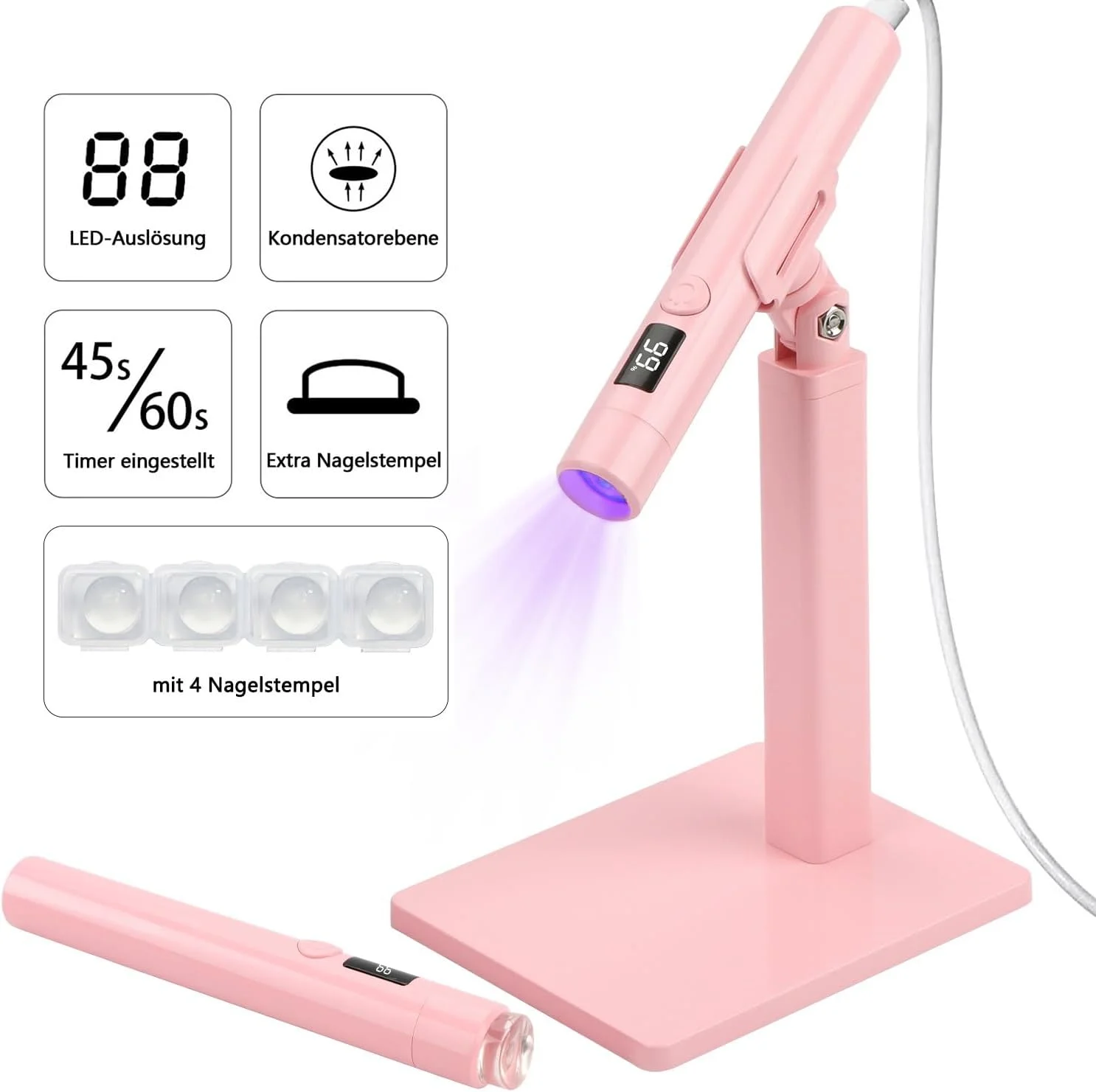 چراغ UV کوچک برای چسب ناخن، لاک ناخن، مهر ناخن، چراغ LED UV برای ناخن های ژلی (صورتی)