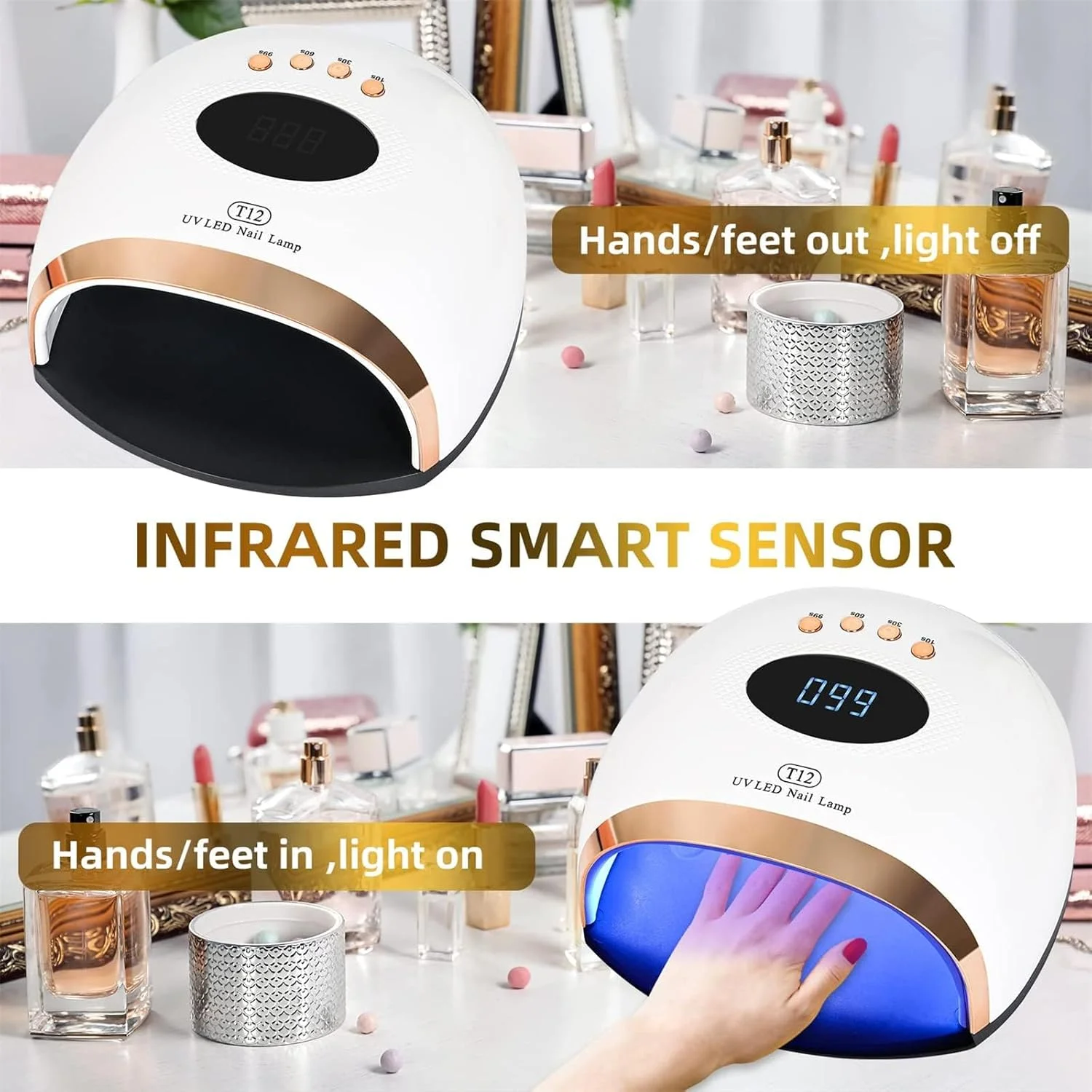دستگاه خشک کن لاک ناخن UV LED، خشک کننده سریع 158 واتی، دستگاه خشک کننده حرفه ای لاک ژل با صفحه نمایش LCD و 4 تنظیم تایمر برای استفاده در خانه و سالن