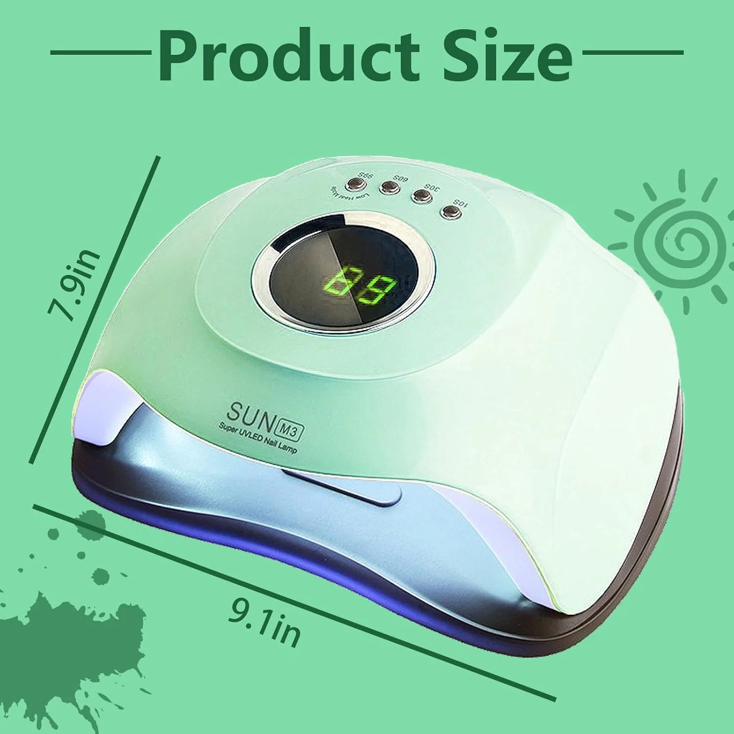 دستگاه خشک کن لاک ژل یو وی LED 180 وات، دارای 4 تنظیمات تایمر، دستگاه حرفه ای خشک کننده ژل، دارای 45 عدد لامپ LED، مناسب برای استفاده در منزل و سالن های آرایشی (سبز)