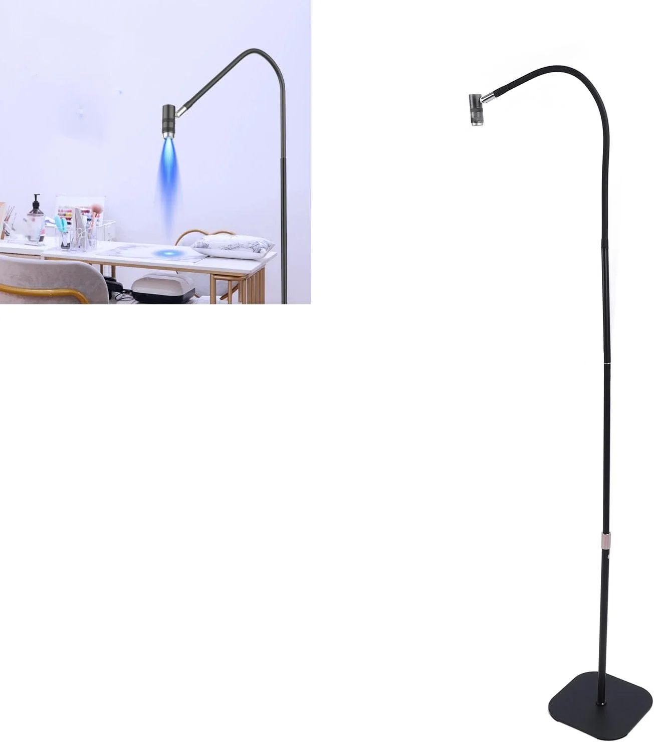 چراغ ناخن گردن غازی UV با پدال پایی، چراغ ناخن فرابنفش 6 وات با سر لامپ قابل جابجایی و تنظیم 3 تا 30 درجه، چراغ زمینی خشک کن ناخن با 5 سطح کم نور برای ناخن ژلی