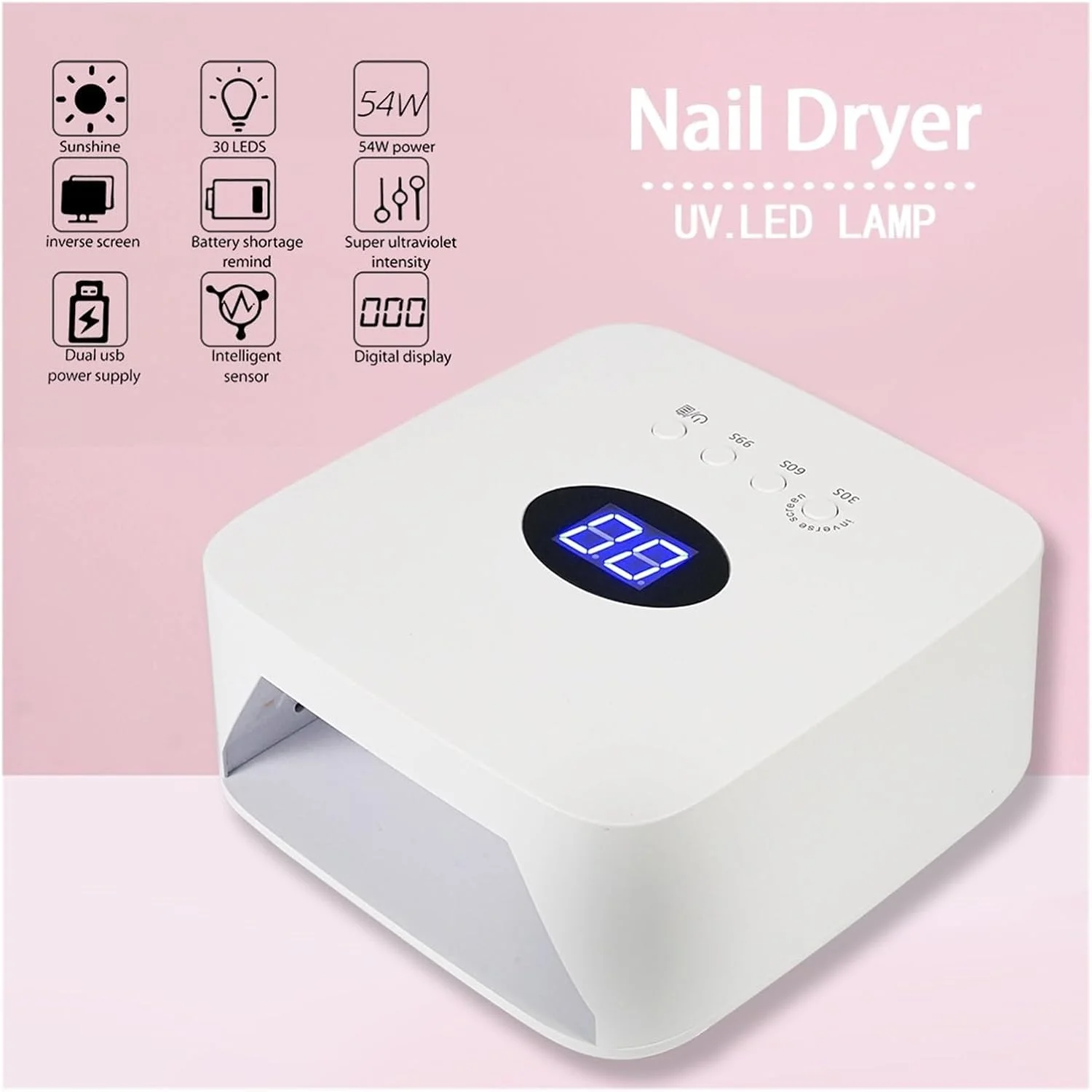 دستگاه خشک کن لاک ناخن UV LED، 54 وات، قابل شارژ، بی سیم، مناسب برای خشک کردن لاک ژل، مناسب برای استفاده حرفه ای در منزل و سالن های آرایشی