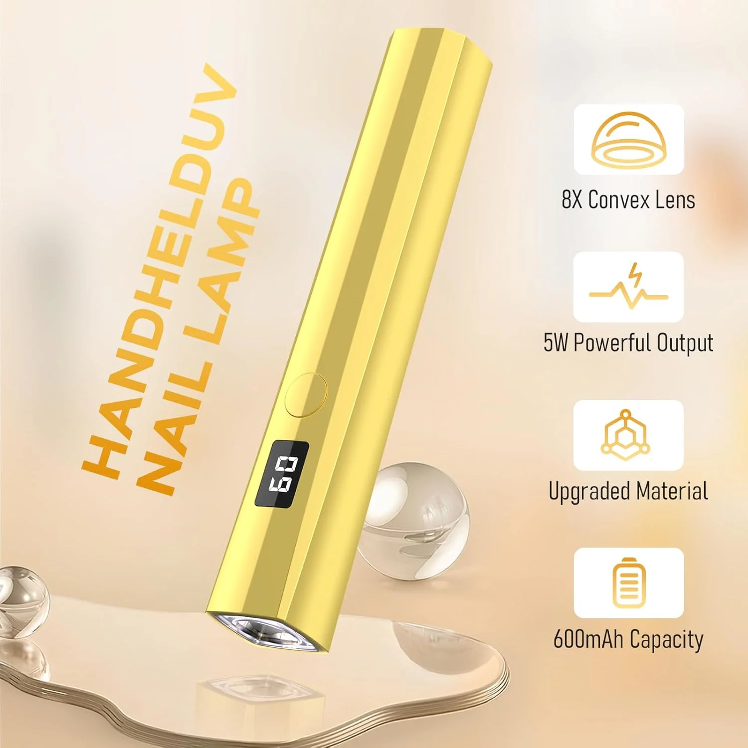 چراغ UV قابل حمل ناخن، نور UV روشن 5 واتی برای ناخن های ژلی، چراغ LED قابل حمل ناخن، مینی خشک کن ناخن با صفحه نمایش LCD، چراغ USB ناخن برای ترمیم سریع (طلایی)