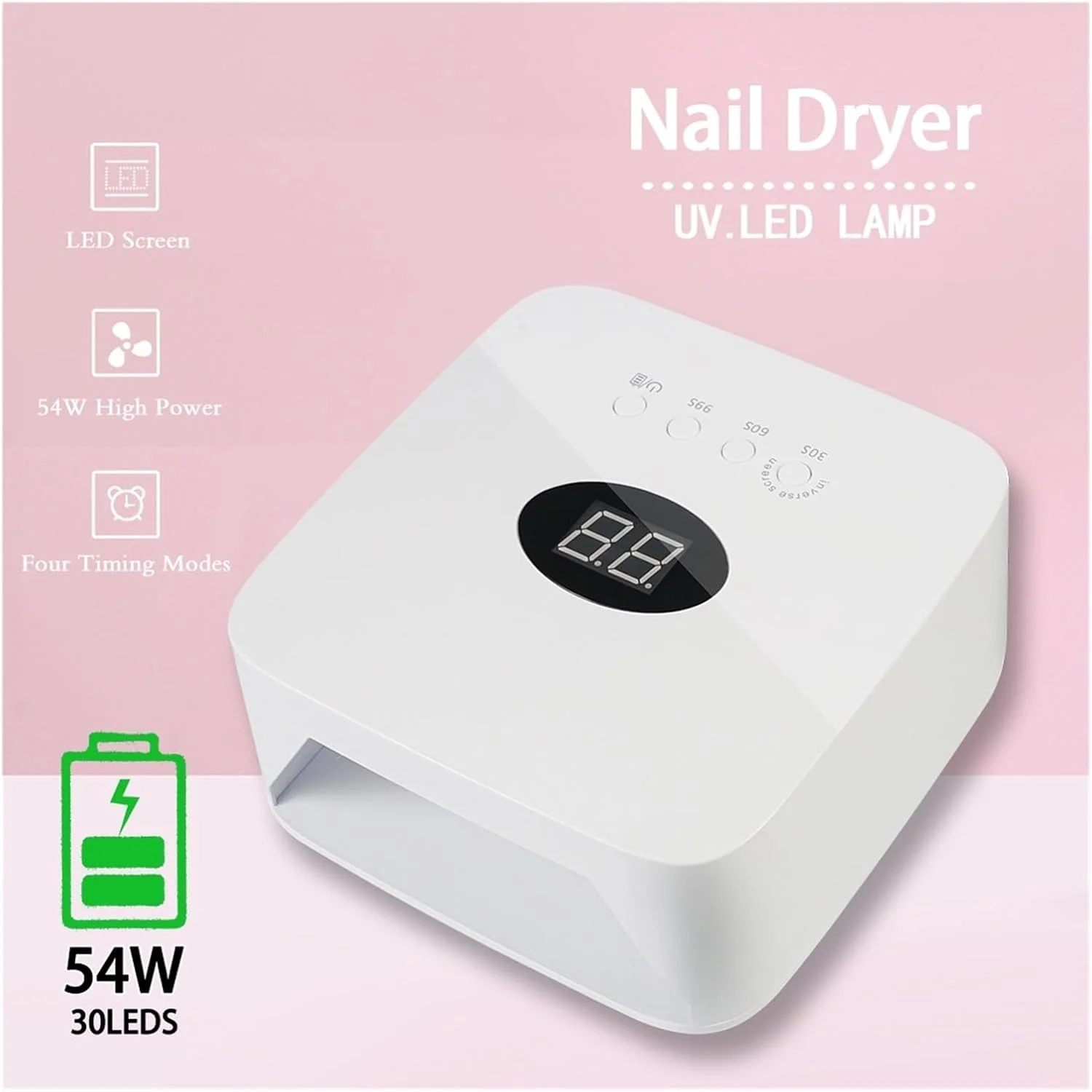 دستگاه خشک کن لاک ناخن UV LED، 54 وات، قابل شارژ، بی سیم، مناسب برای خشک کردن لاک ژل، مناسب برای استفاده حرفه ای در منزل و سالن های آرایشی