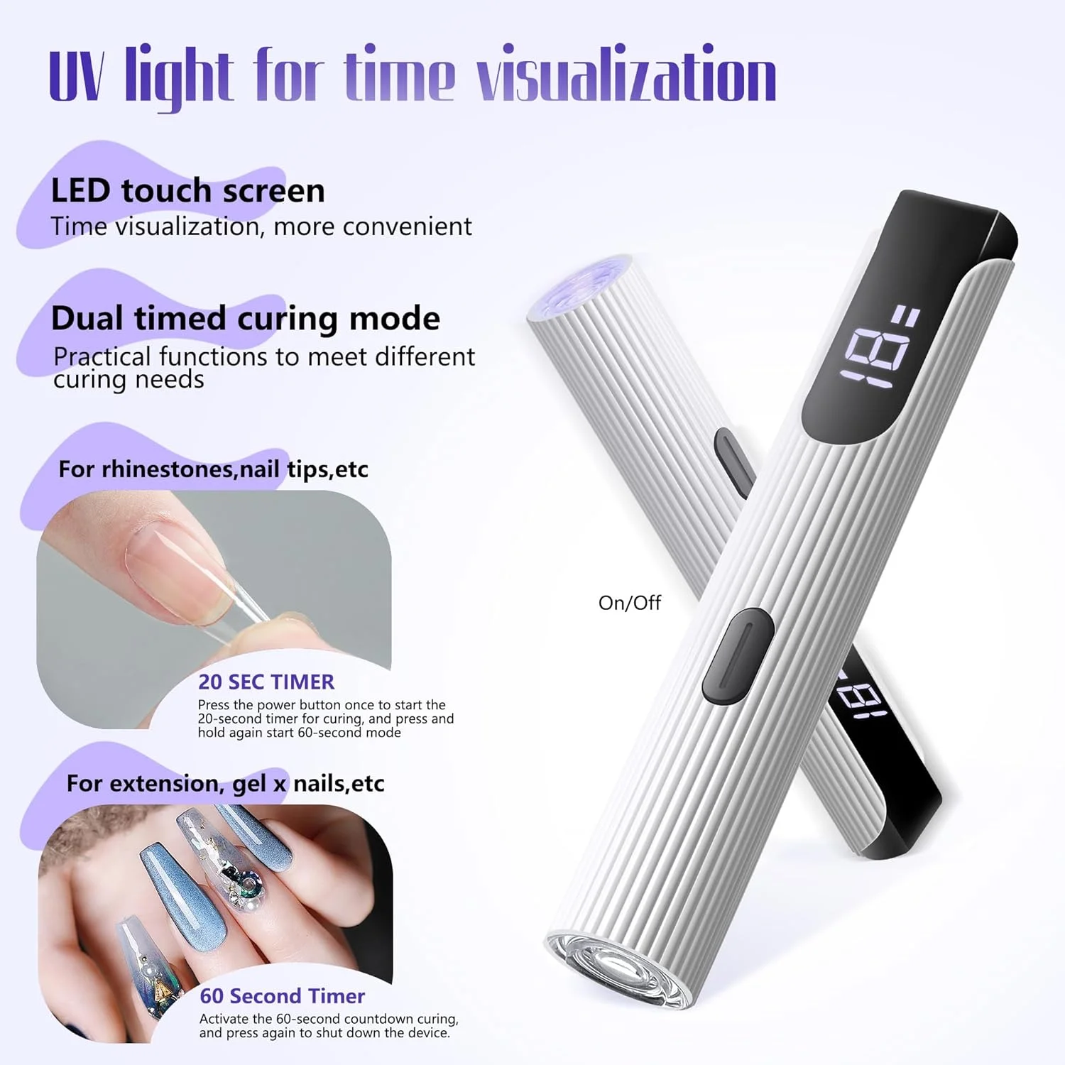 لامپ UV رومون برای ناخن های ژلی، قابل شارژ USB و قابل حمل، لامپ مینی UV 3 واتی برای ناخن ها، لامپ LED UV برای ناخن های ژلی با پایه، تایمر 20/60 ثانیه، برای خشک کن ناخن سالن خانگی، سفید