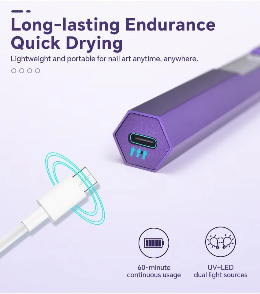 چراغ UV ال سی دی برای ناخن های ژلی، دو رنگ، چراغ UV دستی برای ناخن های ژلی، چراغ UV کوچک، لامپ ناخن قابل حمل، شارژ USB بی سیم، ابزار خشک کن ناخن (بنفش)