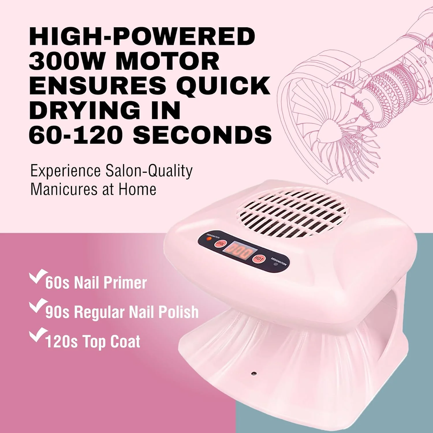 لیلا می - موتور پرسرعت 300 واتی برای خشک کردن سریع - مجهز به موتور پرسرعت 300 واتی، فن خشک کن ناخن لیلا می جریان هوای قدرتمندی را ارائه می دهد که...