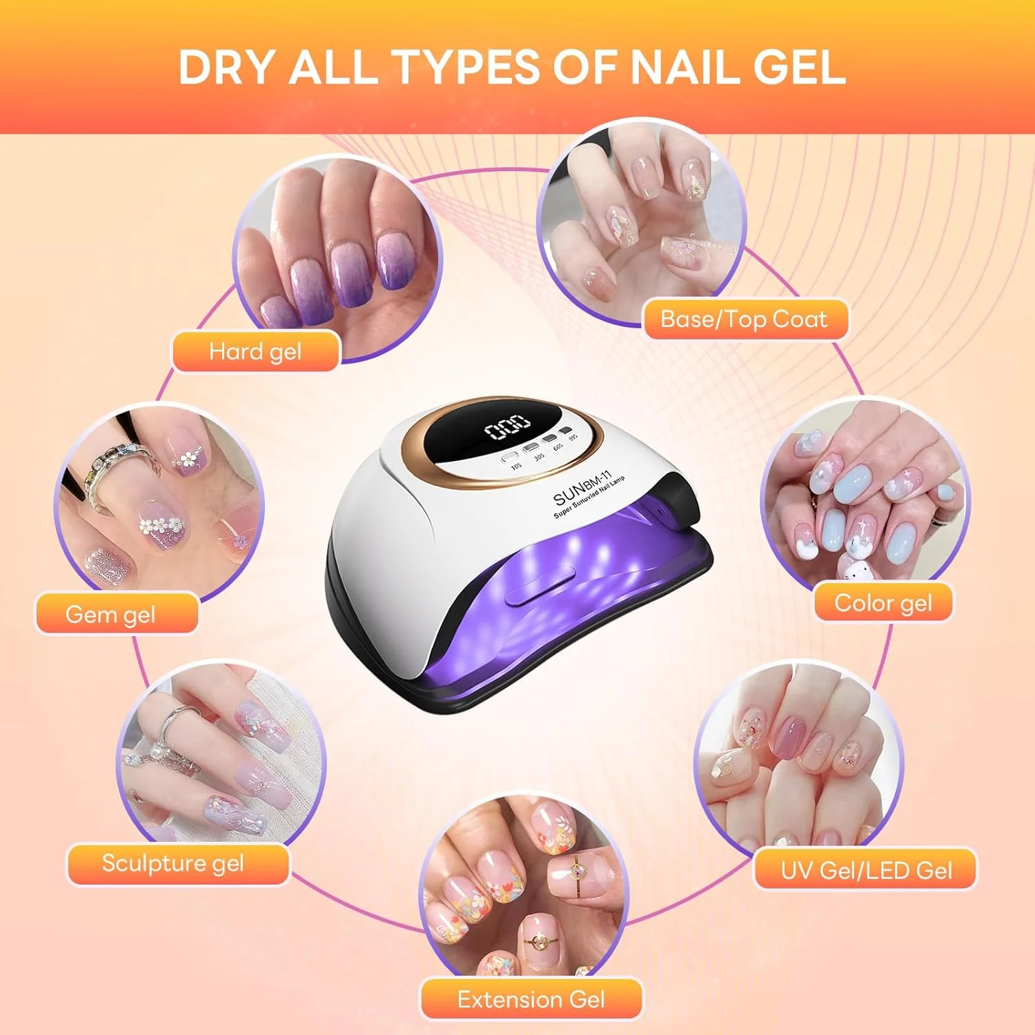 دستگاه خشک کن لاک ناخن UV LED 280 وات، حرفه ای، مناسب لاک ژل، دارای 66 لامپ LED، 4 تنظیم تایمر، سنسور اتوماتیک و صفحه نمایش LCD