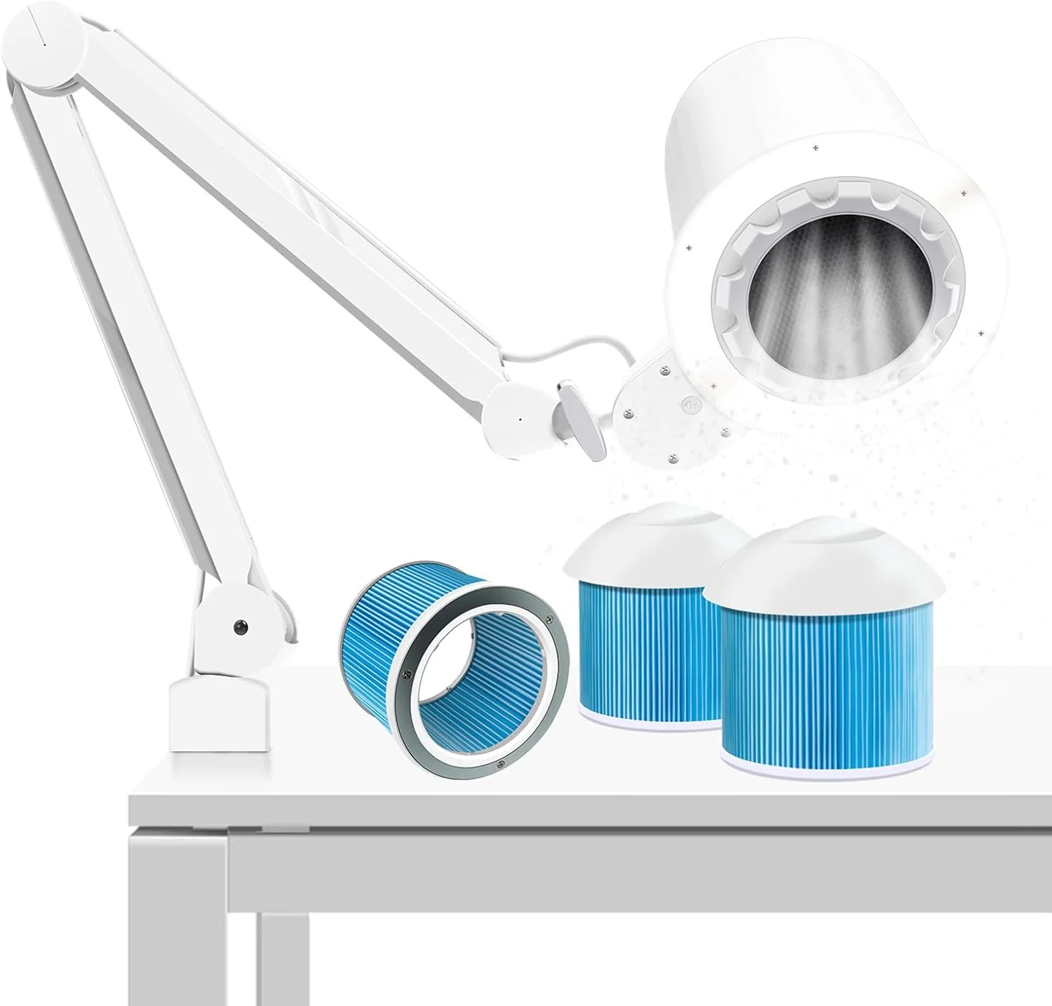 دستگاه جمع کننده گرد و غبار ناخن با نور، لامپ جاروبرقی حرفه ای سالن ناخن برای میز مانیکور و پدیکور، مناسب برای ناخن های اکریلیک و لاک، با مکش قوی فن (دارای 2 عدد فیلتر قابل استفاده مجدد)