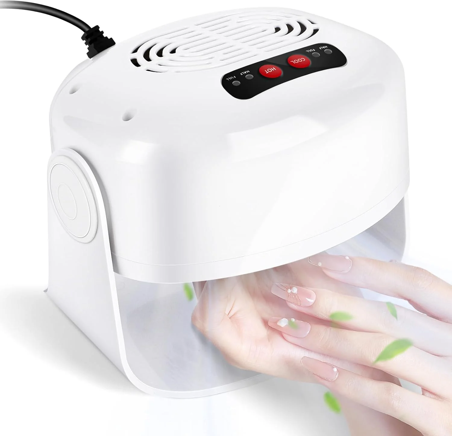 خشک کن لاک ناخن بادی 600 وات، فن بادی برای خشک کردن لاک ناخن برای هر دو دست و پا، دارای 4 حالت باد گرم و خنک برای لاک ناخن، چرخش 90 درجه برای خشک کردن سریع ناخن در خانه و سالن