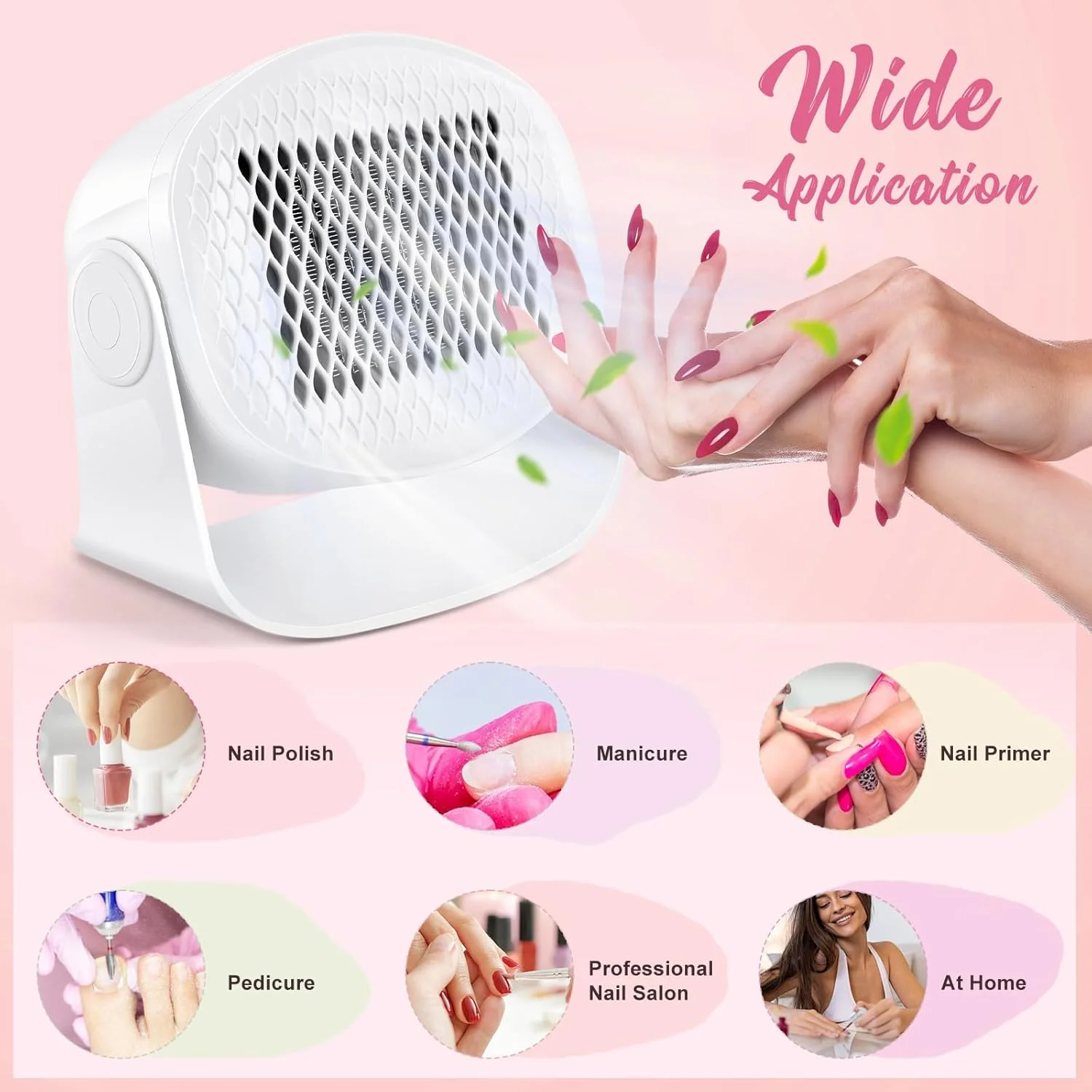 خشک کن لاک ناخن بادی 600 وات، فن بادی برای خشک کردن لاک ناخن برای هر دو دست و پا، دارای 4 حالت باد گرم و خنک برای لاک ناخن، چرخش 90 درجه برای خشک کردن سریع ناخن در خانه و سالن