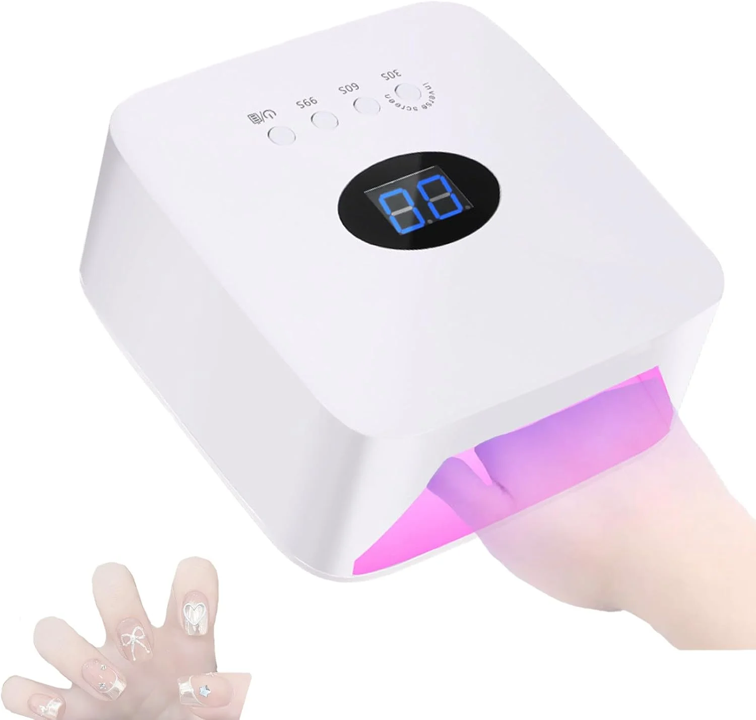 دستگاه خشک کن لاک ناخن 54 وات، مناسب لاک ژل، حسگر هوشمند، دارای 30 عدد لامپ ال ای دی، 3 تایمر، منبع نور دوگانه UV/LED، ابزار حرفه ای برای طراحی ناخن در خانه و سالن، قرمز