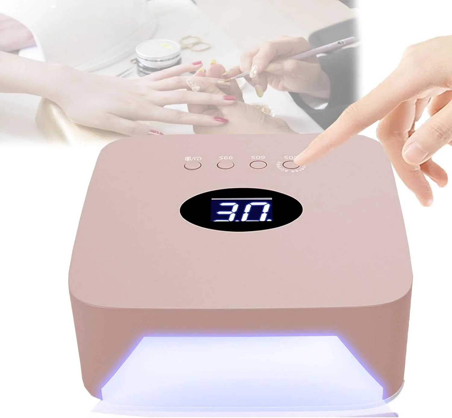 لامپ فتوتراپی ناخن UV 54 وات، لامپ ناخن بی سیم با منبع نور دوگانه و حسگر اتوماتیک، دارای 30 عدد لامپ LED، دو پورت USB، 3 تنظیم تایمر، برای ناخن های دست و پا، سفید