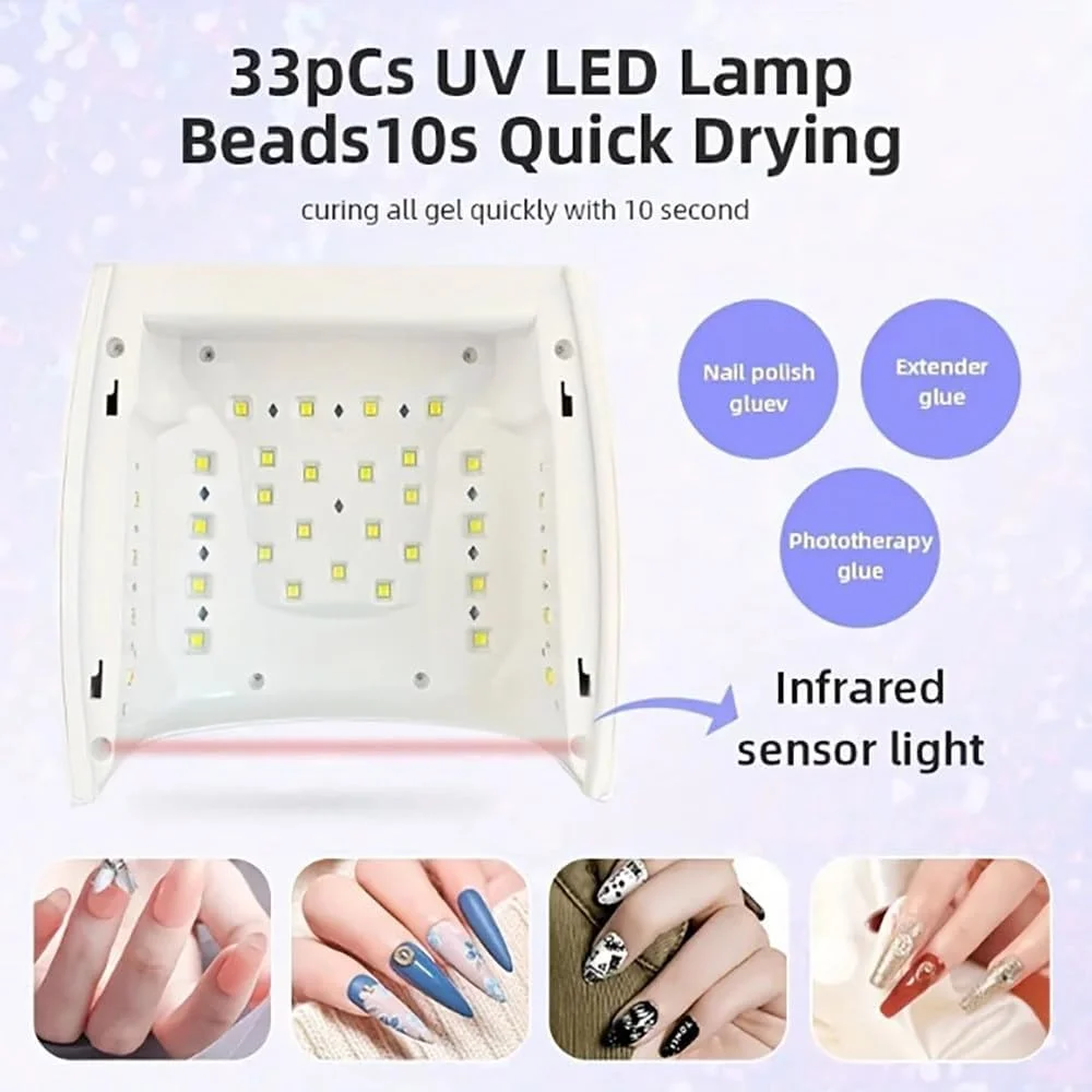 دستگاه حرفه ای خشک کن لاک ناخن، دستگاه بی سیم با باتری داخلی، تایمر 5 سرعته، 33 لامپ LED، دارای صفحه نمایش LED، حسگر هوشمند، مناسب برای سالن و منزل، سفید دستگاه حرفه ای خشک کن لاک ناخن، دستگاه بی سیم با باتری داخلی، تایمر 5 سرعته، 33 لامپ LED، دارای صفحه نمایش LED، حسگر هوشمند، مناسب برای سالن و منزل، سفید