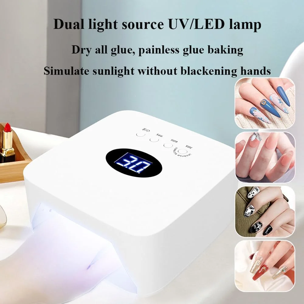 دستگاه خشک کن لاک ناخن 54 وات، مناسب لاک ژل، حسگر هوشمند، دارای 30 عدد لامپ ال ای دی، 3 تایمر، منبع نور دوگانه UV/LED، ابزار حرفه ای برای طراحی ناخن در خانه و سالن، قرمز