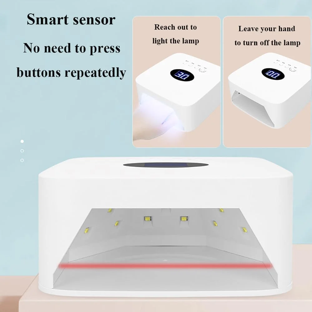 دستگاه خشک کن لاک ناخن 54 وات، مناسب لاک ژل، حسگر هوشمند، دارای 30 عدد لامپ ال ای دی، 3 تایمر، منبع نور دوگانه UV/LED، ابزار حرفه ای برای طراحی ناخن در خانه و سالن، قرمز