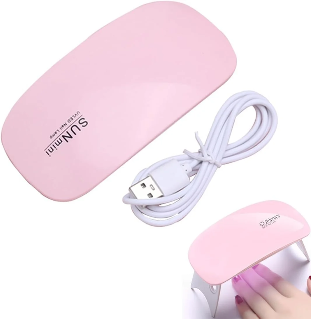 چراغ ناخن LED UV مینی، خشک کن لاک ژل قابل حمل 6 وات با تایمر 60/120 ثانیه، چراغ ناخن مسافرتی با منبع تغذیه USB برای مانیکور DIY در خانه/سالن، مناسب برای خشک کردن انواع لاک ژل ناخن LED/UV (صورتی)