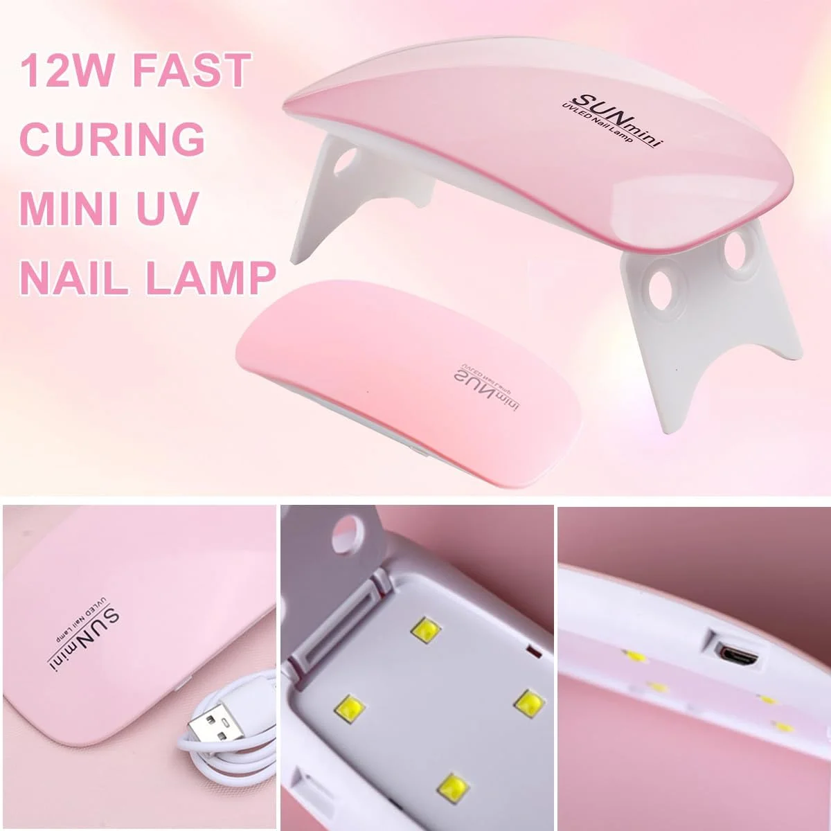 چراغ ناخن LED UV مینی، خشک کن لاک ژل قابل حمل 6 وات با تایمر 60/120 ثانیه، چراغ ناخن مسافرتی با منبع تغذیه USB برای مانیکور DIY در خانه/سالن، مناسب برای خشک کردن انواع لاک ژل ناخن LED/UV (صورتی)