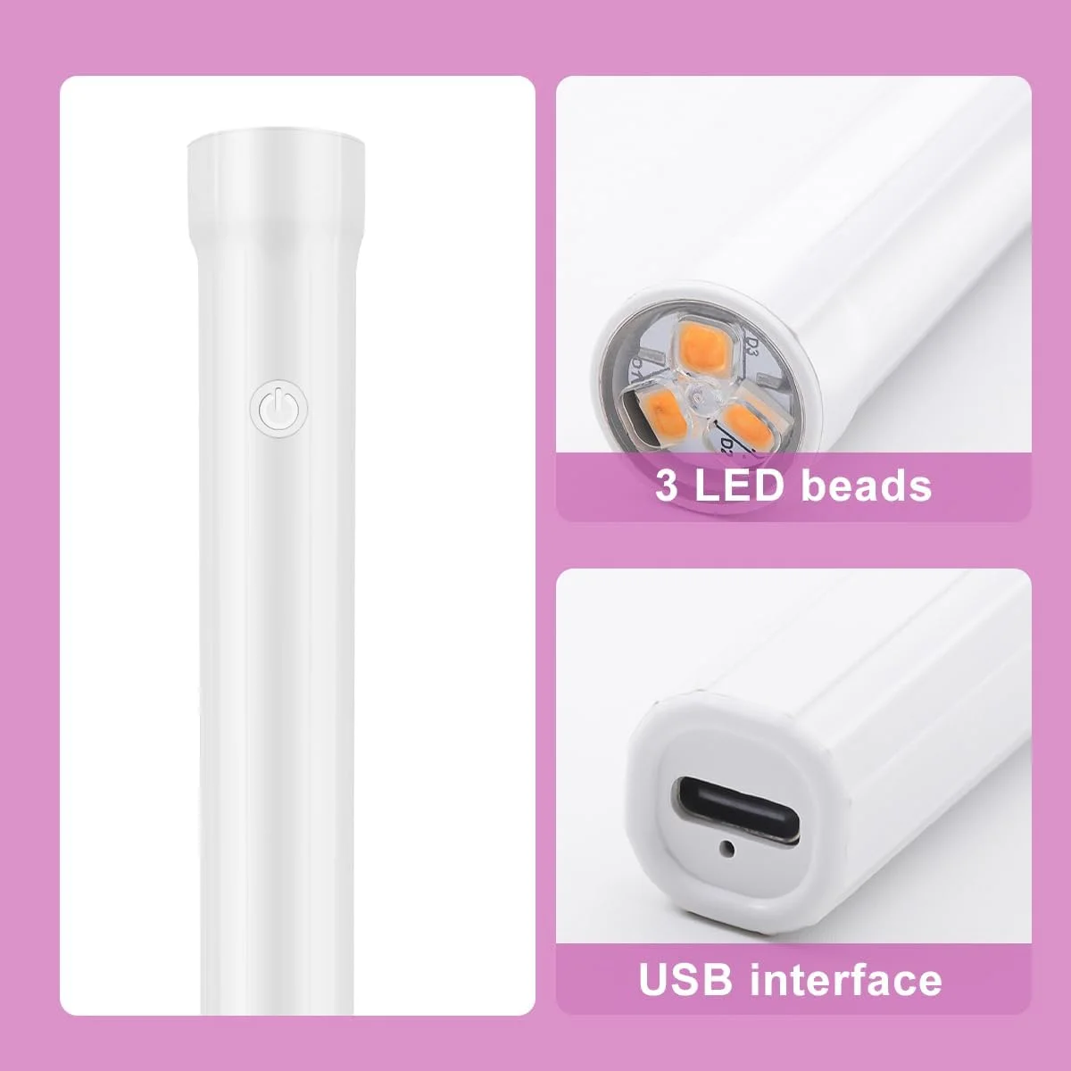 خشک کن ناخن قابل حمل، لامپ UV دستی ناخن، مینی لامپ UV برای ناخن های ژلی، با باتری، بدون نیاز به اتصال (سفید)