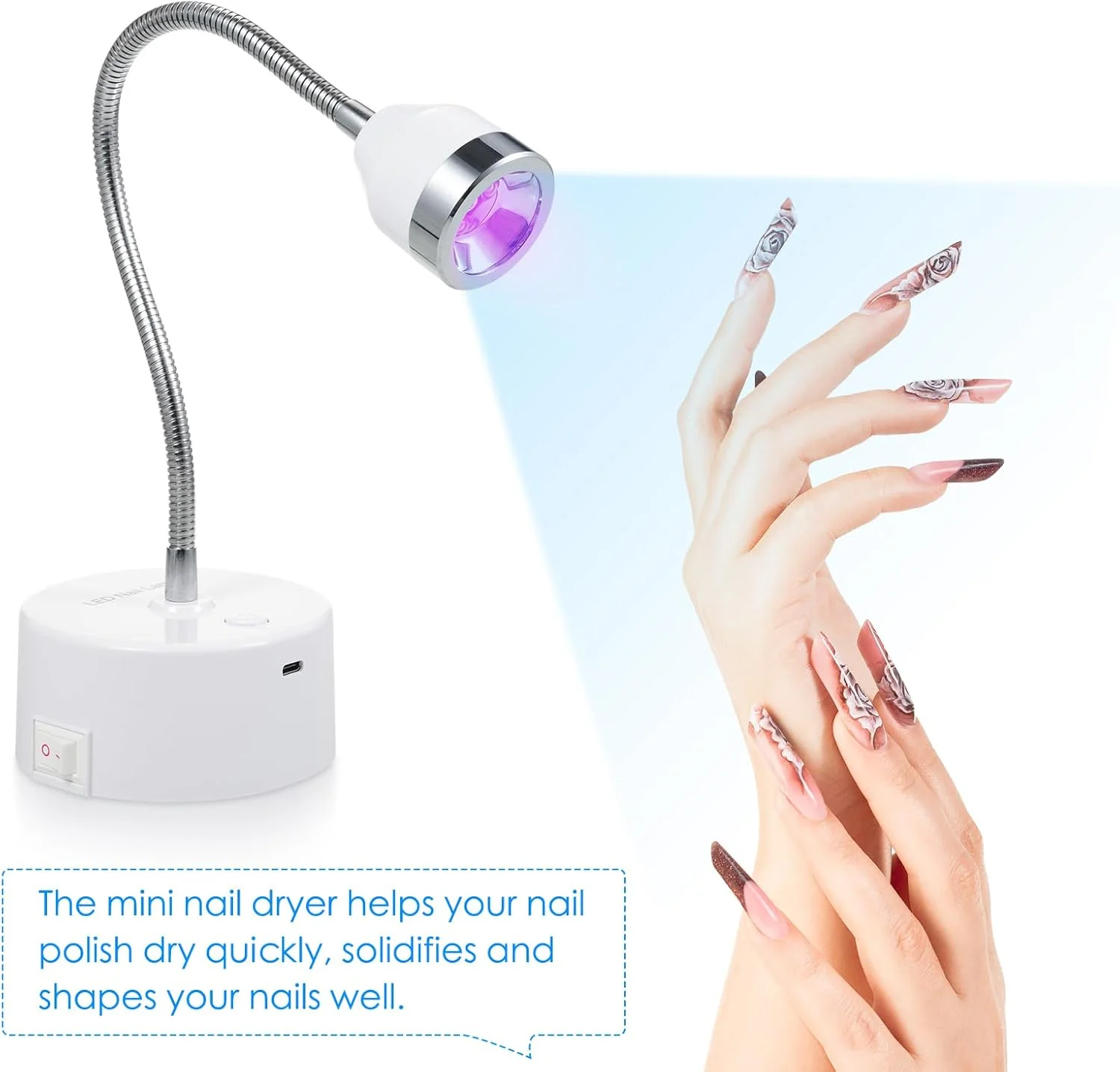 لامپ ناخن قابل حمل Labymos، خشک کن لاک ژل ناخن، لامپ خشک کننده چسب ناخن، نور درمانی LED با کنترل لمسی برای استفاده در سالن ناخن خانگی